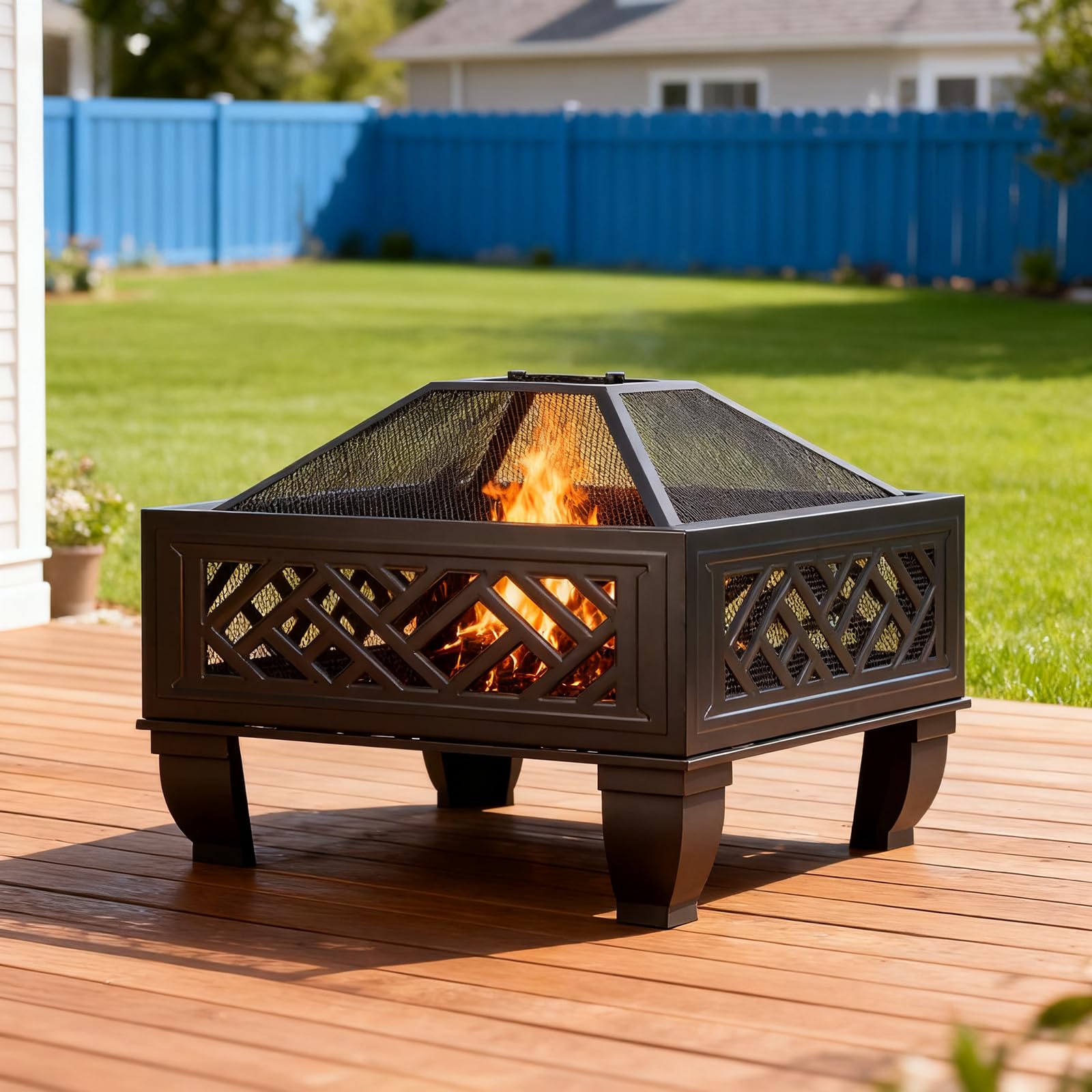 26" Wood Burning Fire Pit with Grill and Spark Screen