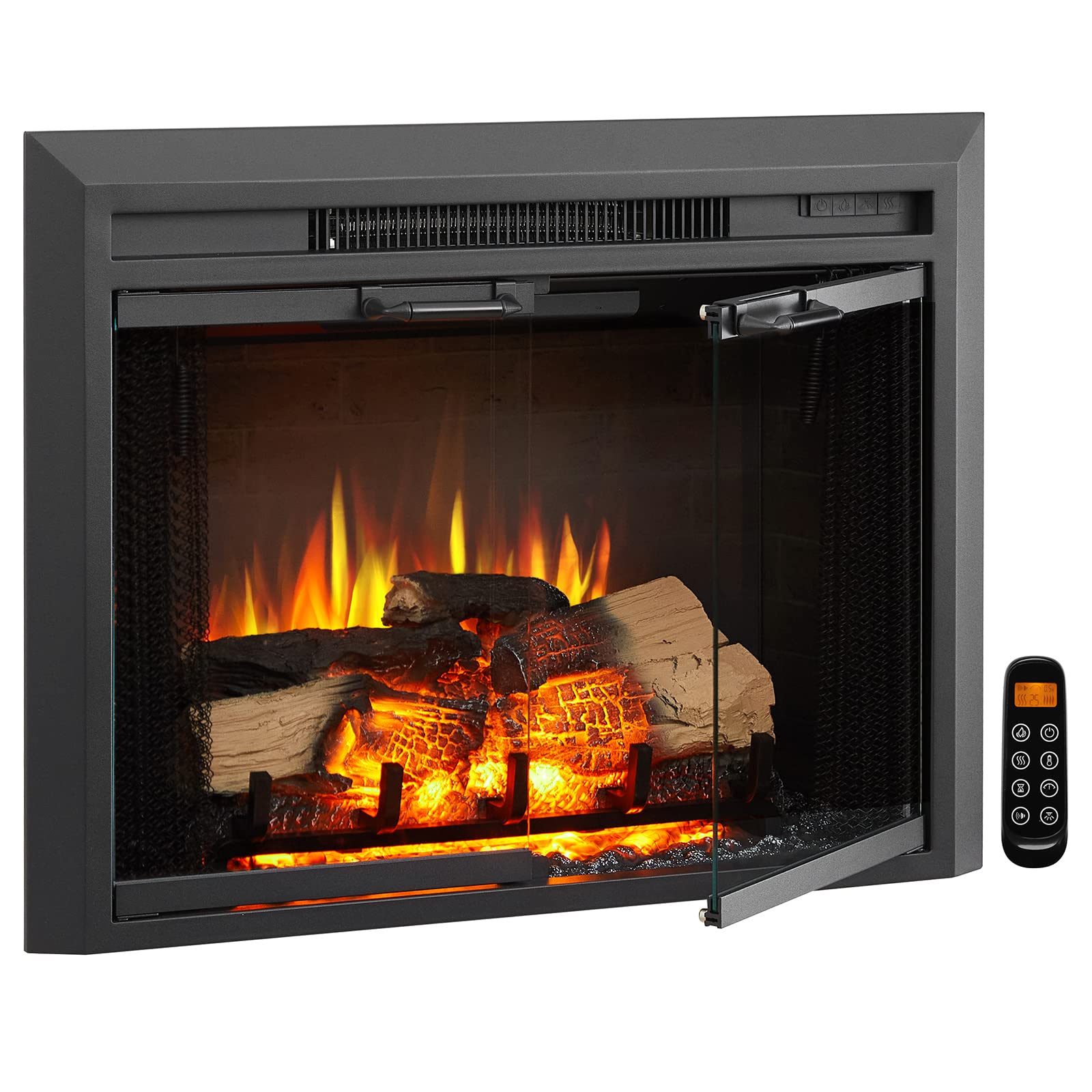 Electric Fireplace Insert with Glass Door & Mesh Screen