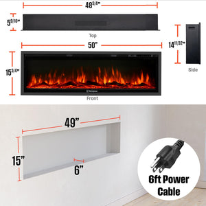 Smart Wall & Recessed Electric Fireplace – 750W/1500W