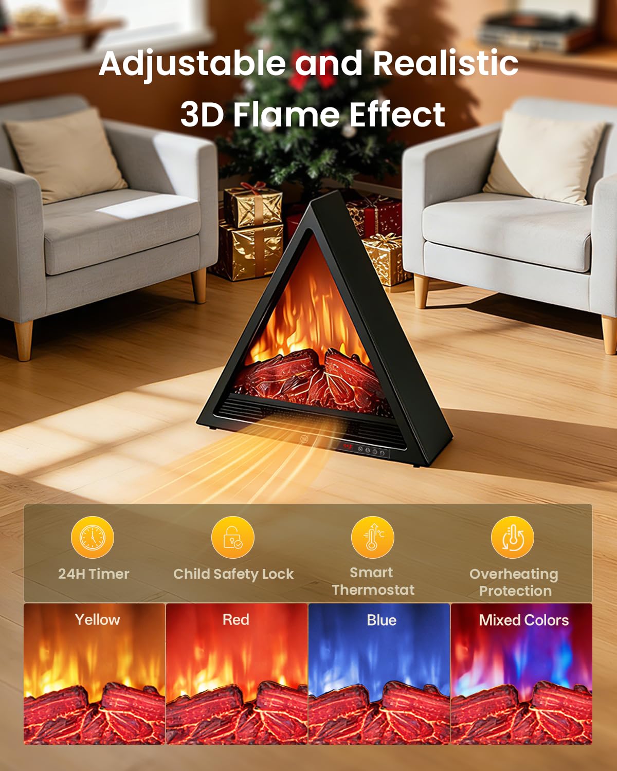 22" Triangular Electric Fireplace Insert – 1500W