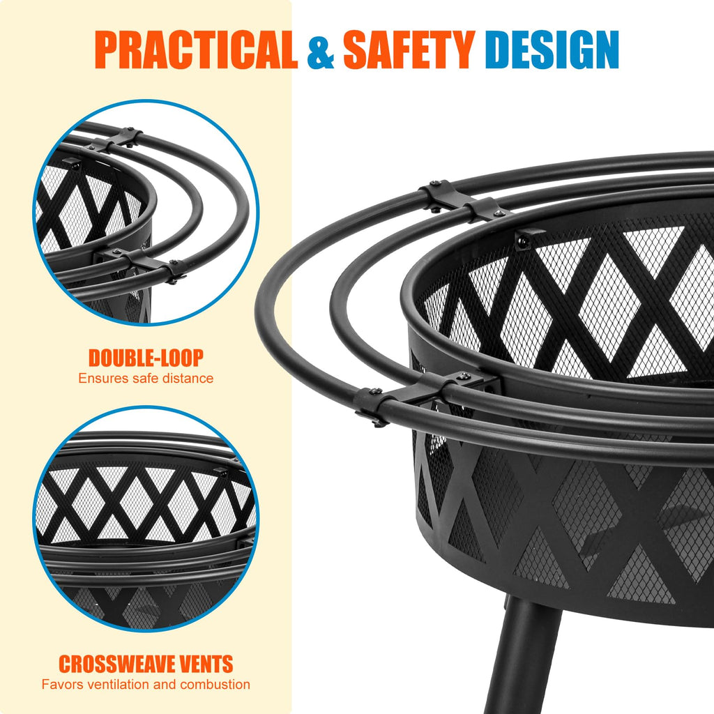 Wood Burning Outdoor Fire Pit with Spark Screen