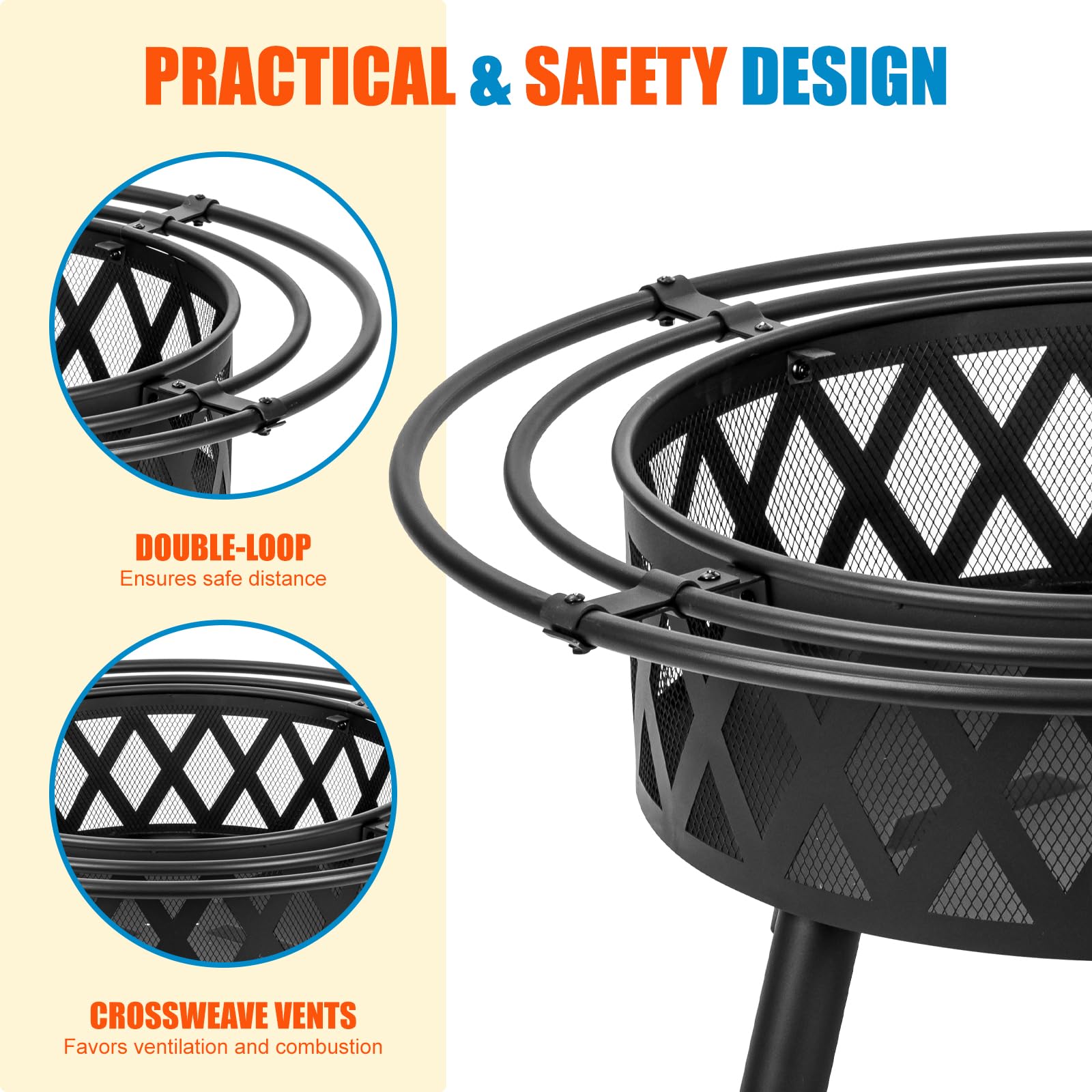 Wood Burning Outdoor Fire Pit with Spark Screen