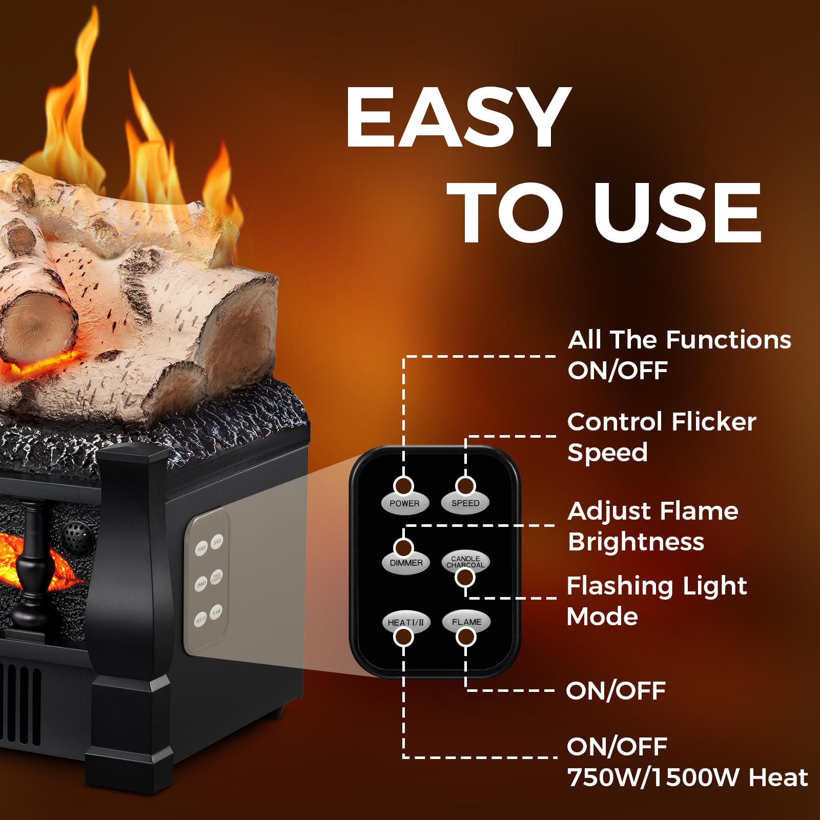 Electric Fireplace Stove 1500W