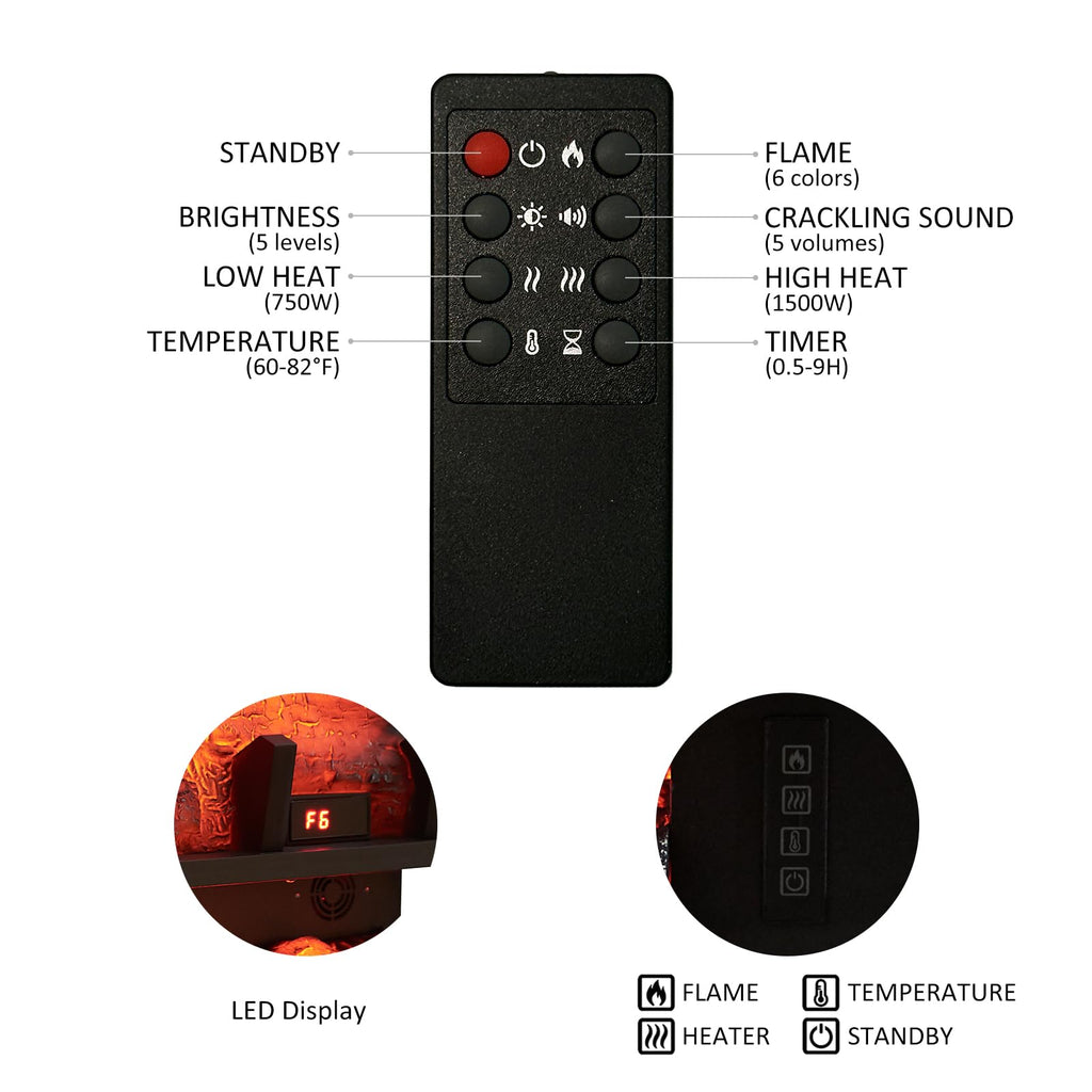 Freestanding Electric Fireplace Log Set – 750W/1500W