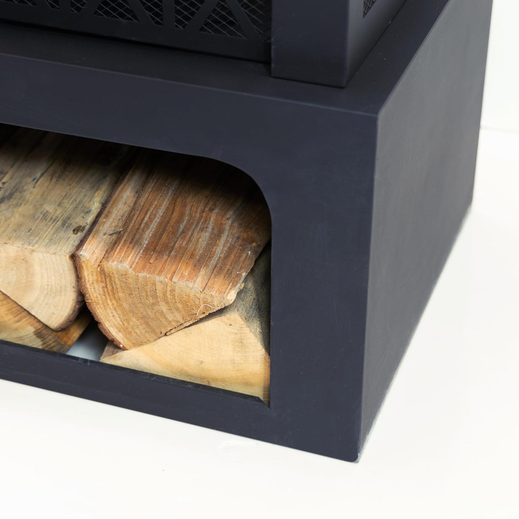 36" Rectangular Outdoor Wood Fireplace with Grill & Storage