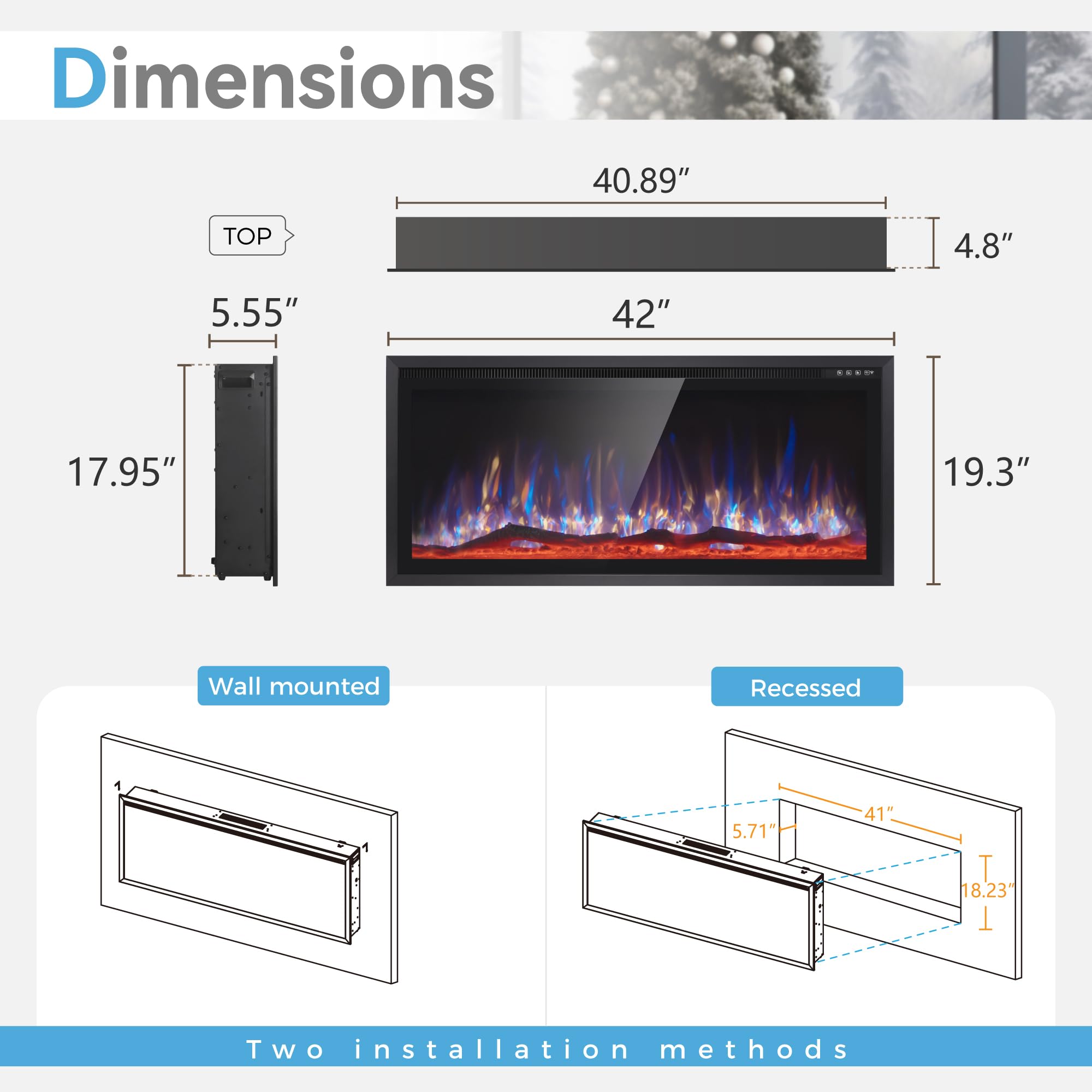 Electric Fireplace Heater with Remote Control