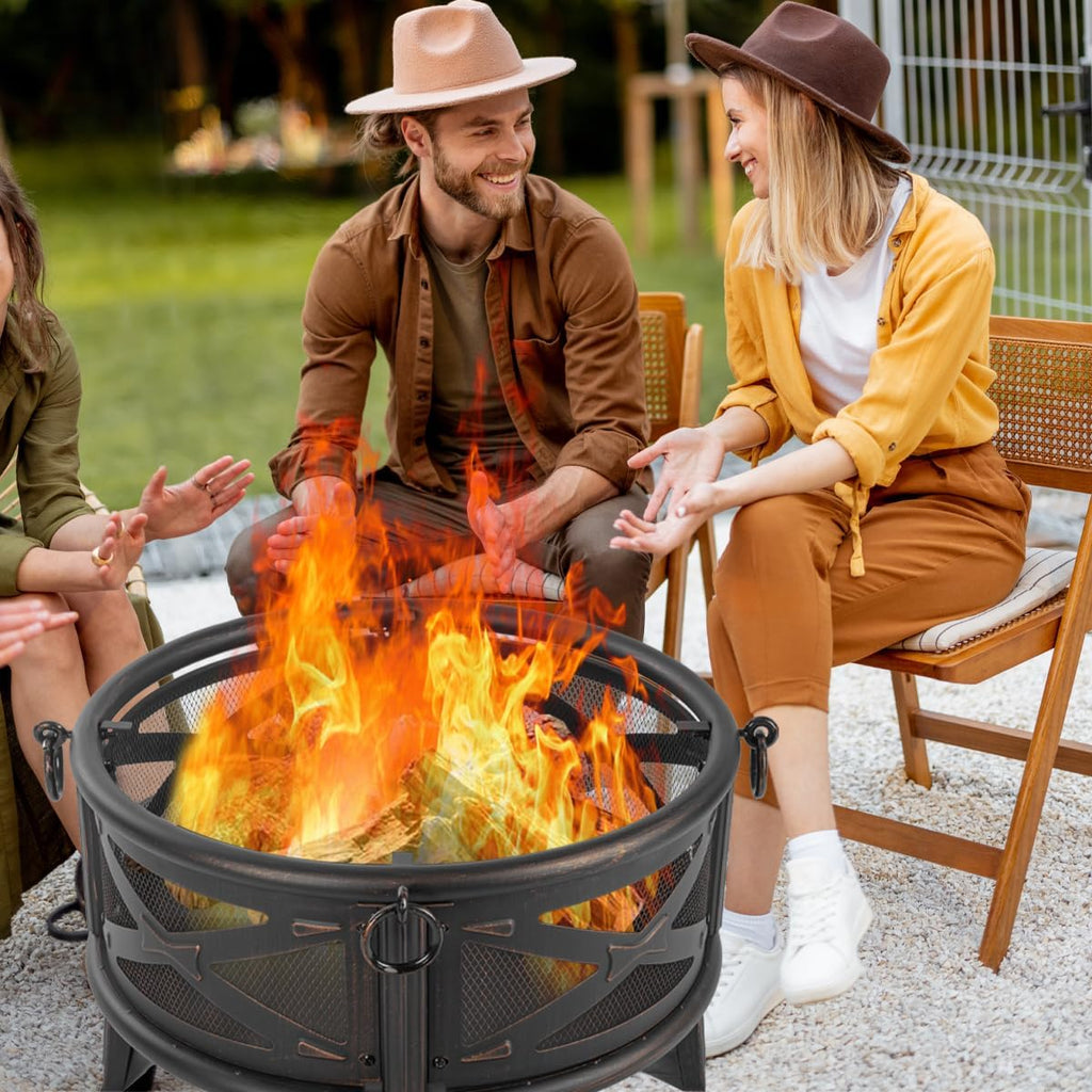 26" Wood Burning Fire Pit with Grill and Spark Screen