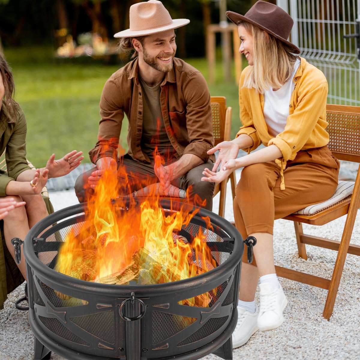 26" Wood Burning Fire Pit with Grill and Spark Screen