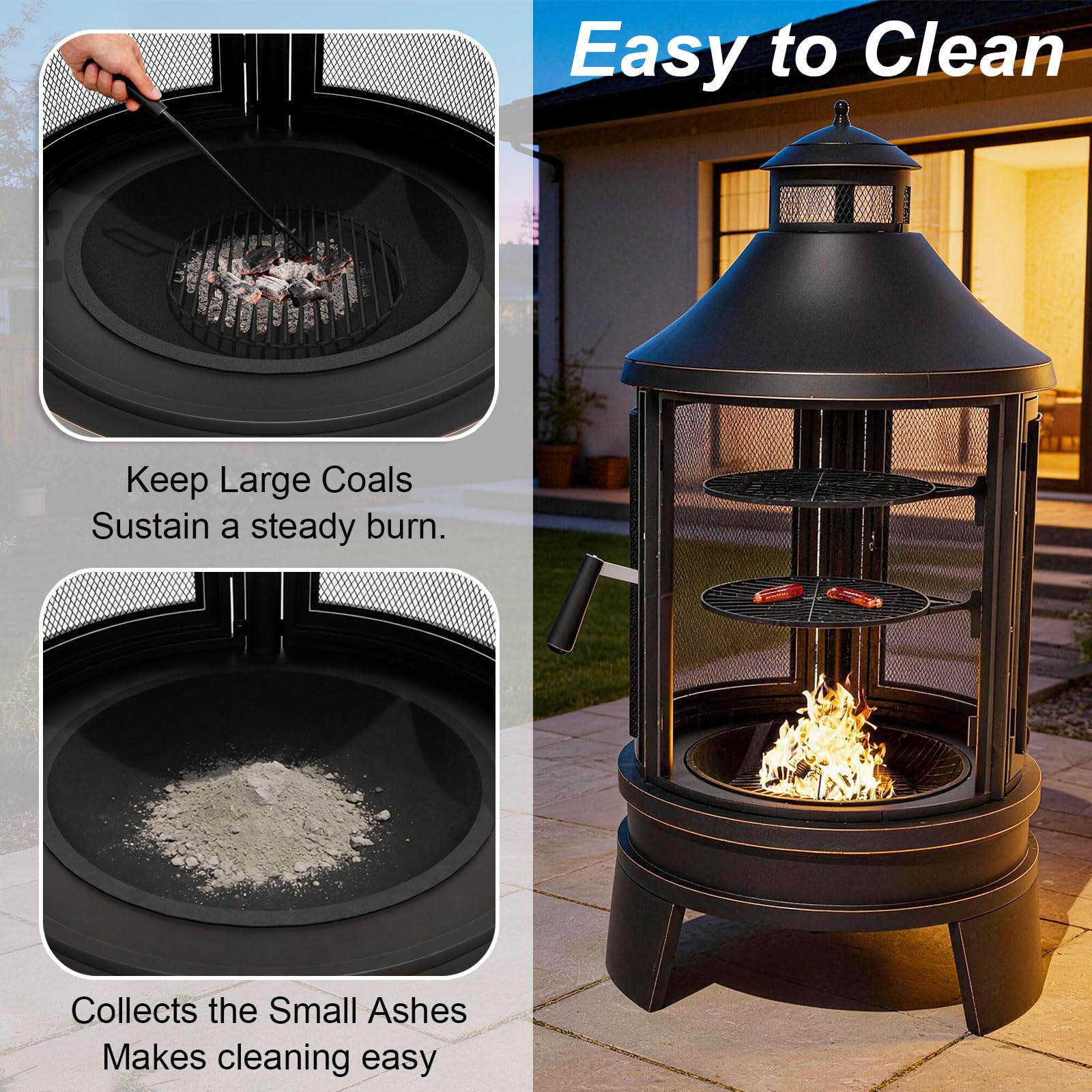 2-in-1 Chiminea Fire Pit with Grill