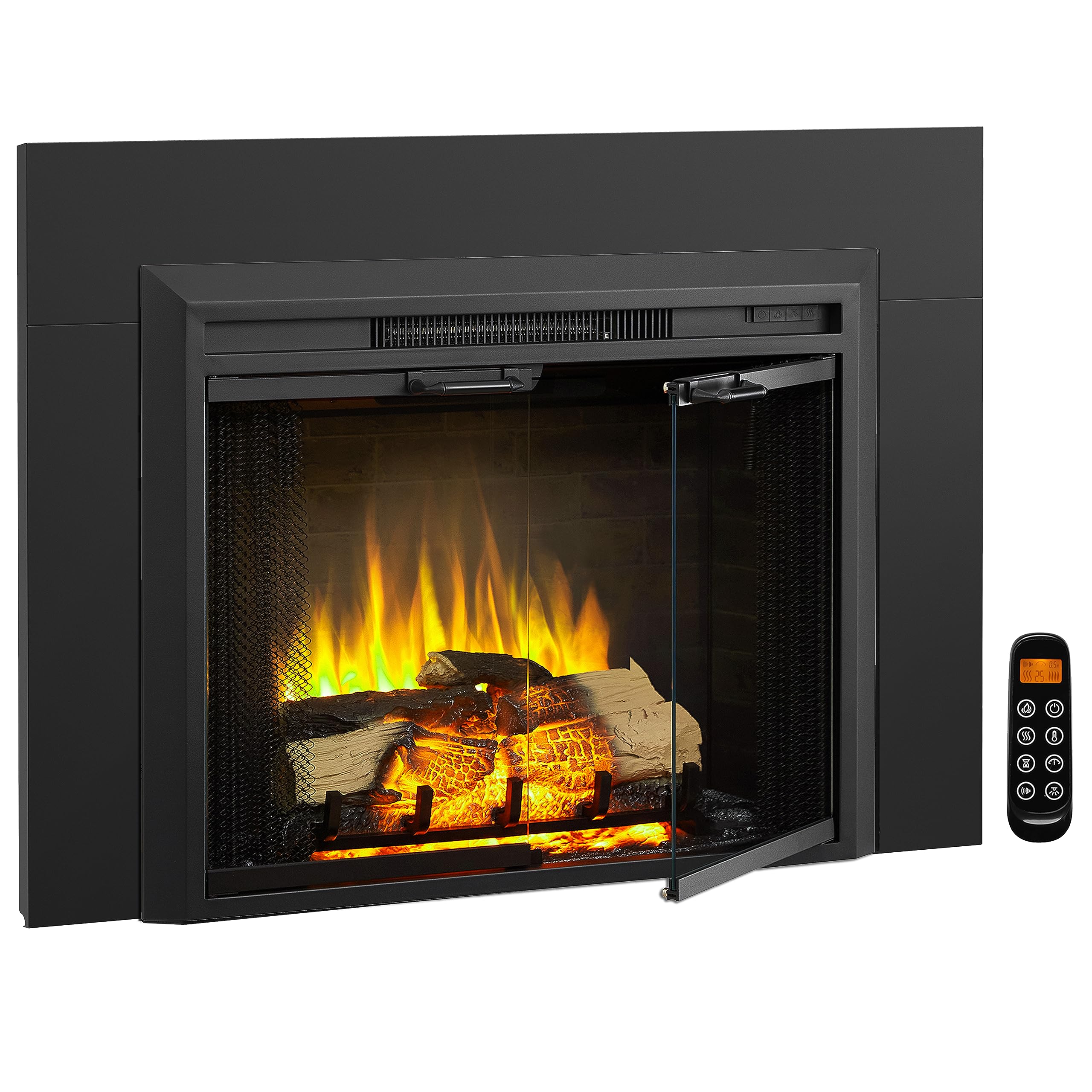 Electric Fireplace Insert with Glass Door & Mesh Screen