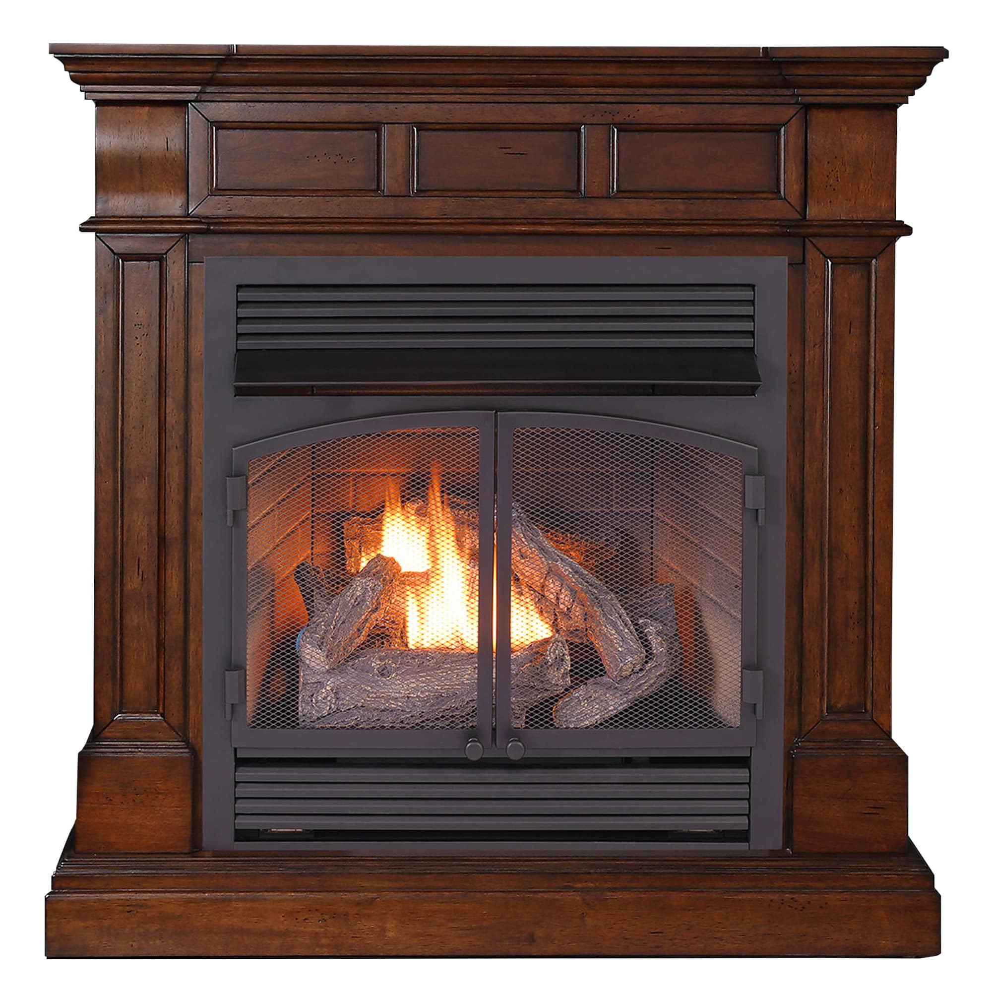 Dual Fuel Ventless Gas Fireplace with Mantel – 32,000 BTU