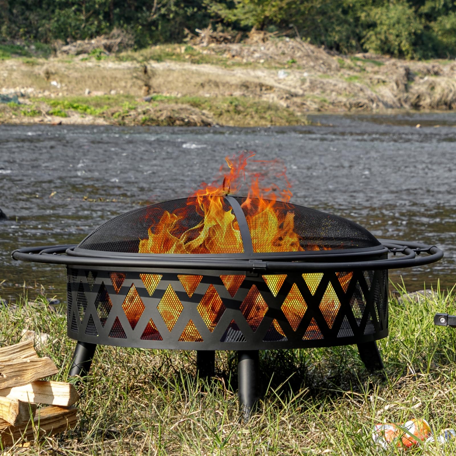 Wood Burning Outdoor Fire Pit with Spark Screen