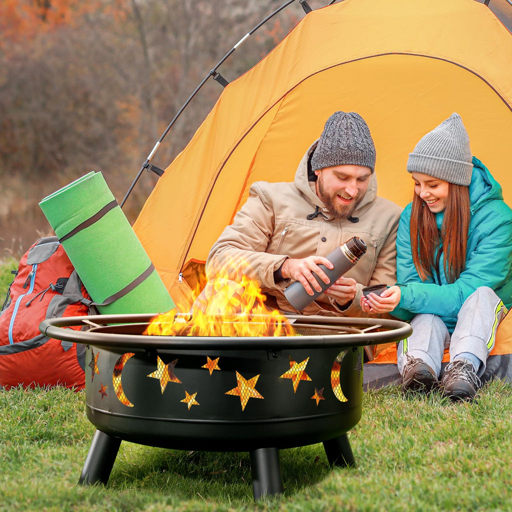 32" Round Wood Burning Fire Pit with Mesh Cover