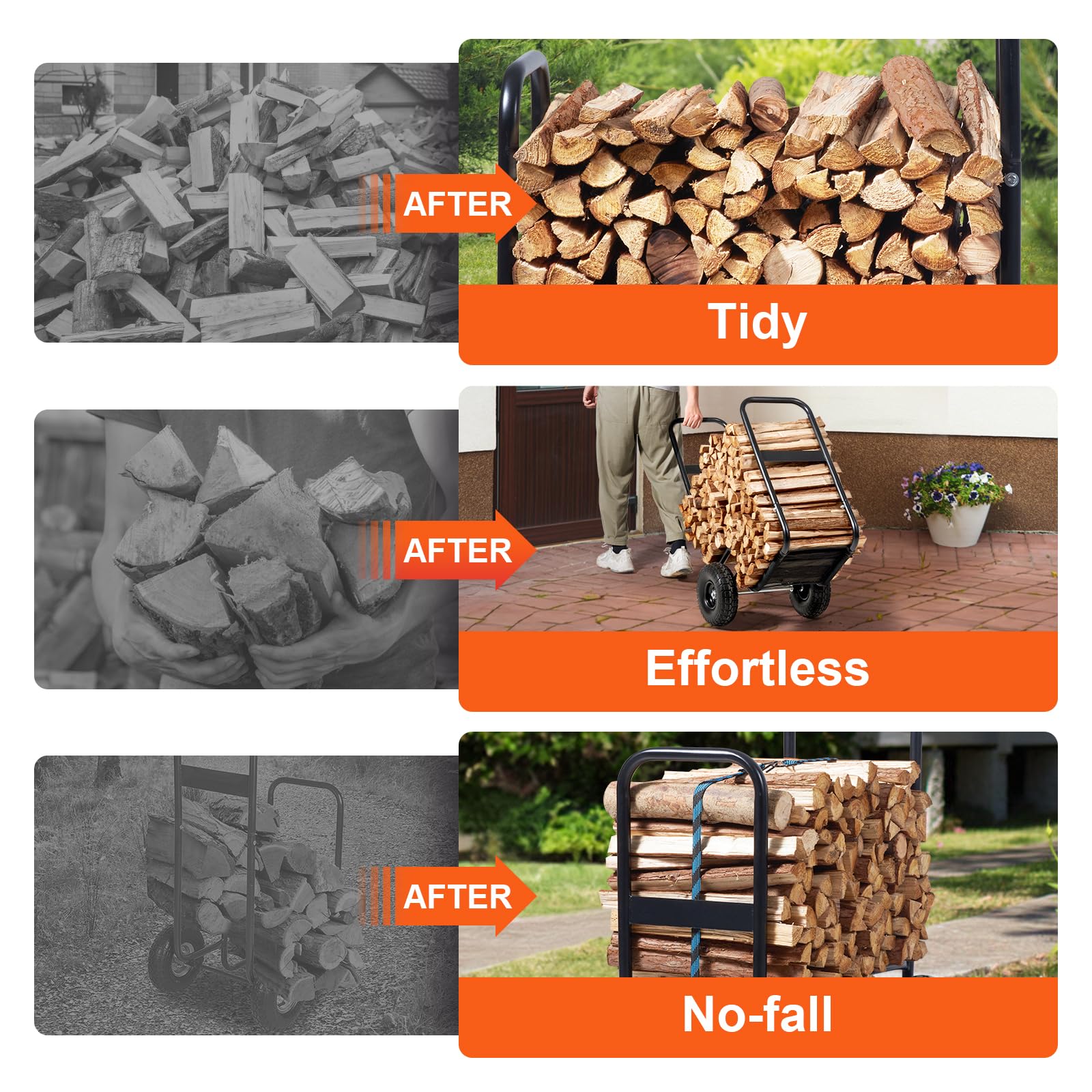 Heavy Duty Firewood Log Cart – 250 lbs Capacity