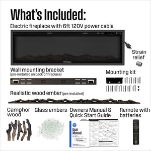 Smart Wall & Recessed Electric Fireplace – 750W/1500W