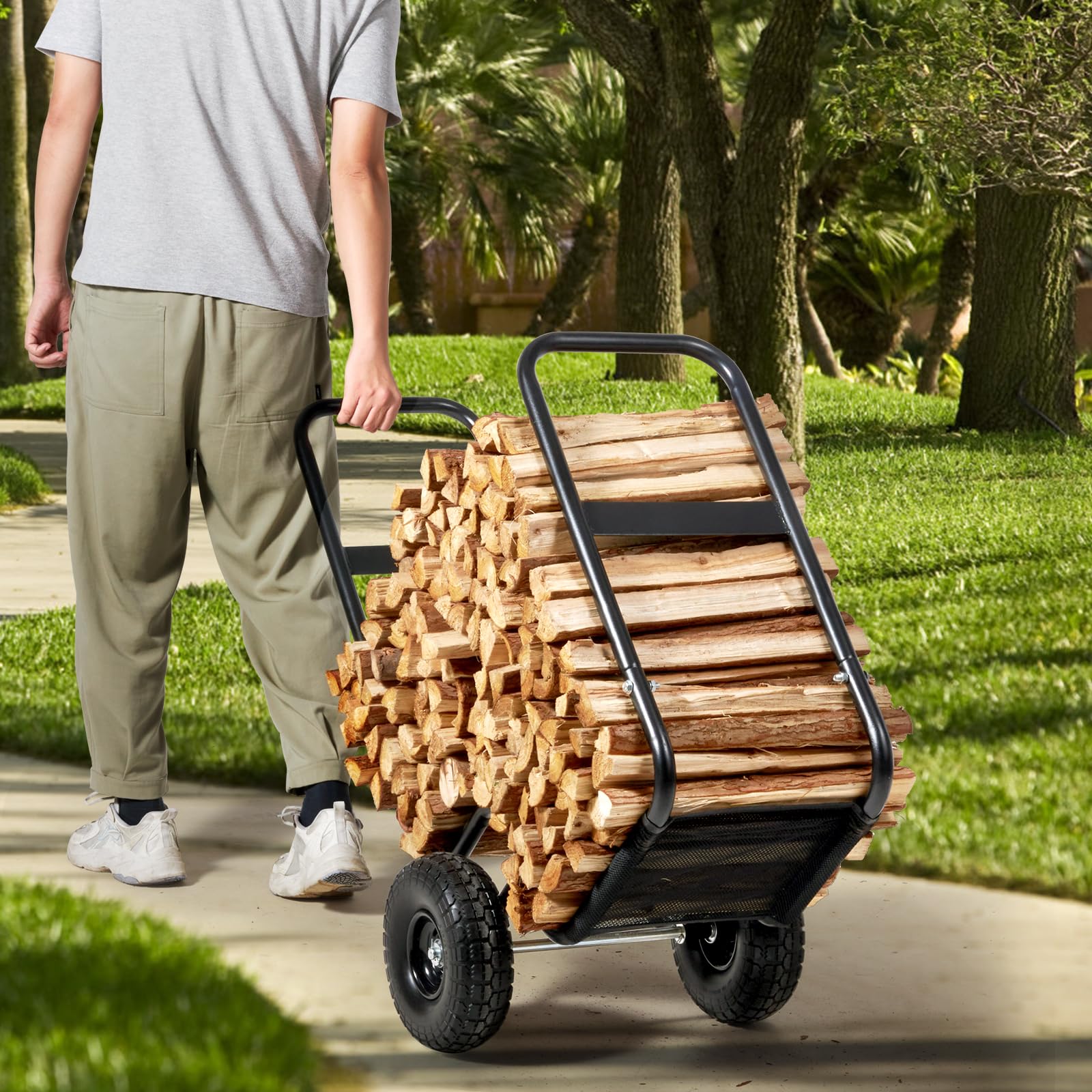 Heavy Duty Firewood Log Cart – 250 lbs Capacity