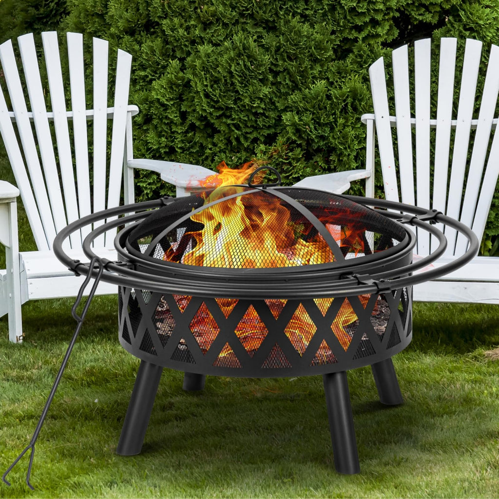 Wood Burning Outdoor Fire Pit with Spark Screen