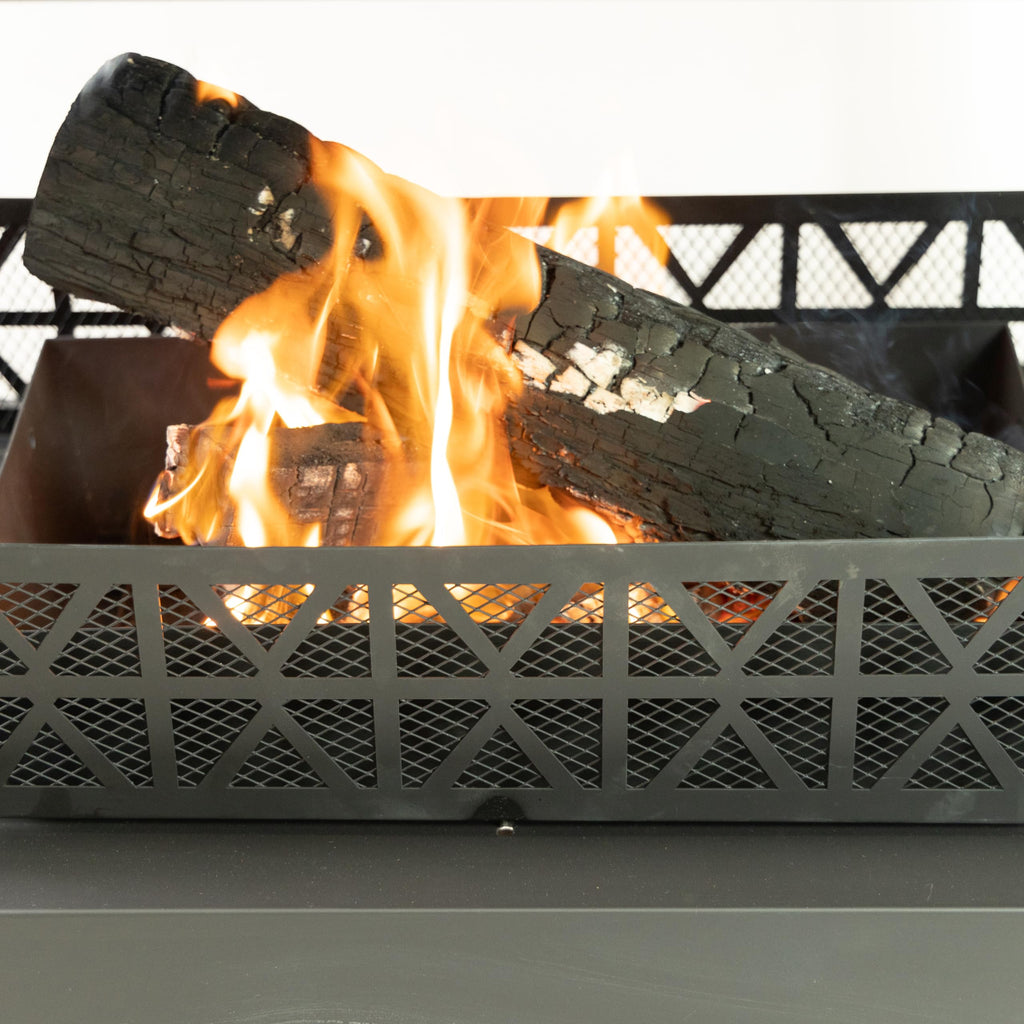 36" Rectangular Outdoor Wood Fireplace with Grill & Storage