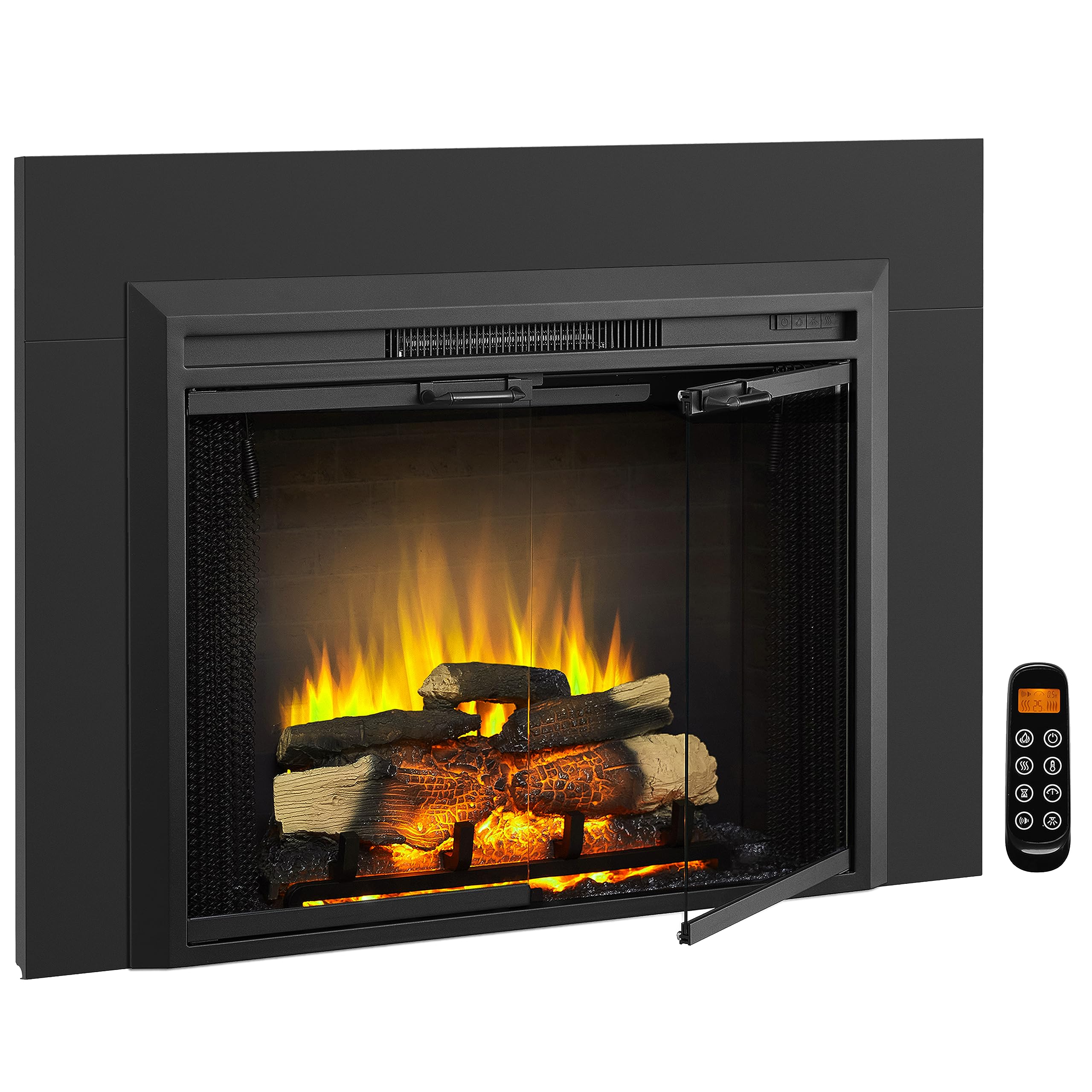 Electric Fireplace Insert with Glass Door & Mesh Screen
