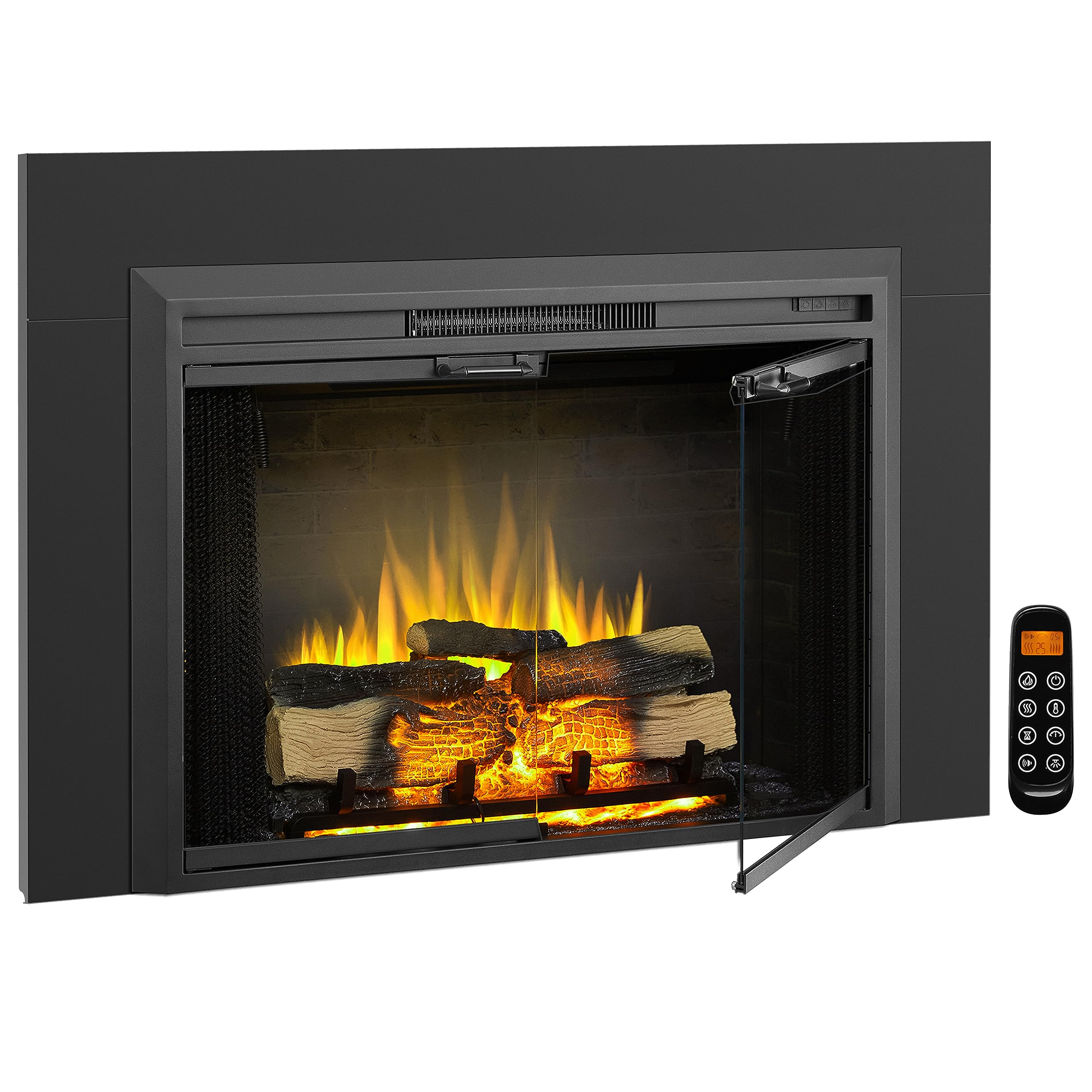 Electric Fireplace Insert with Glass Door & Mesh Screen