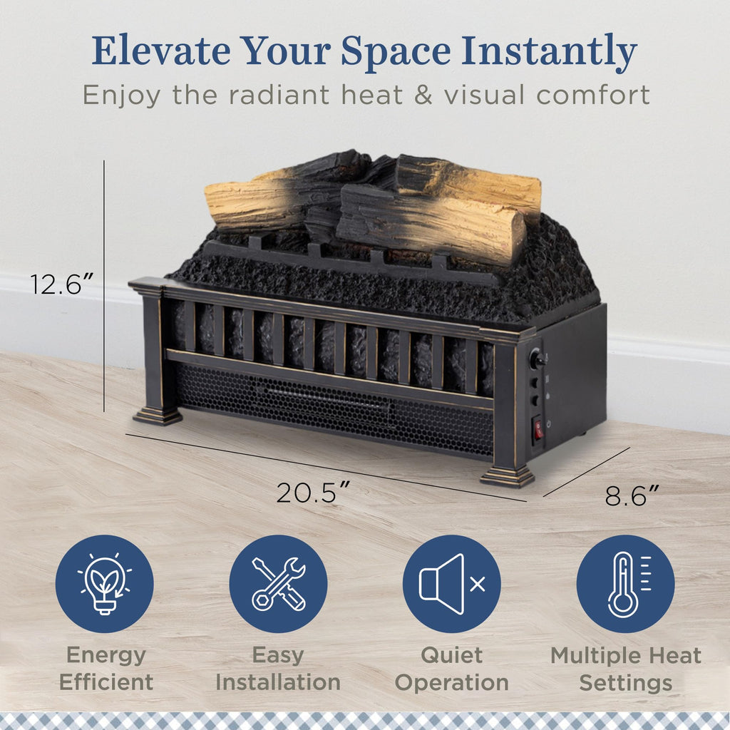 Electric Fireplace Log Insert with Infrared Heater – Heats 1000 Sq. Ft.