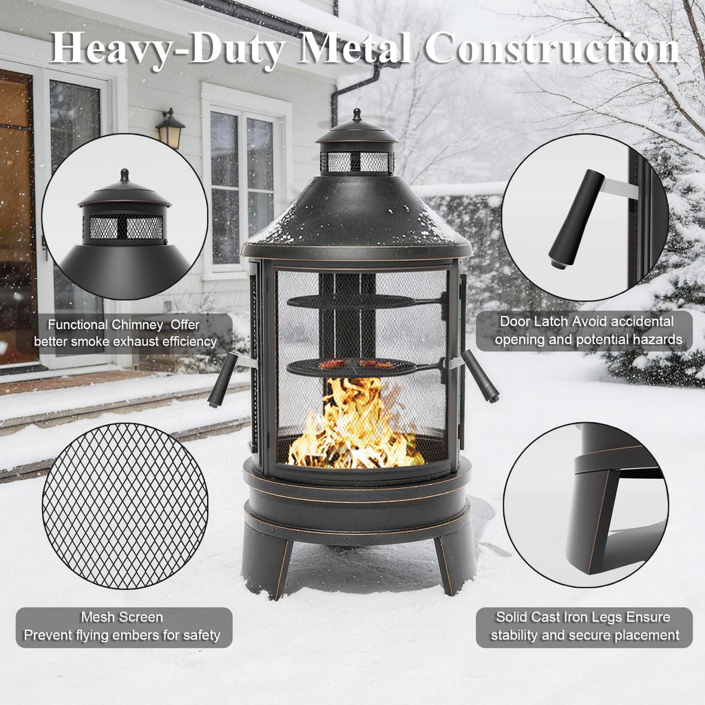 2-in-1 Chiminea Fire Pit with Grill