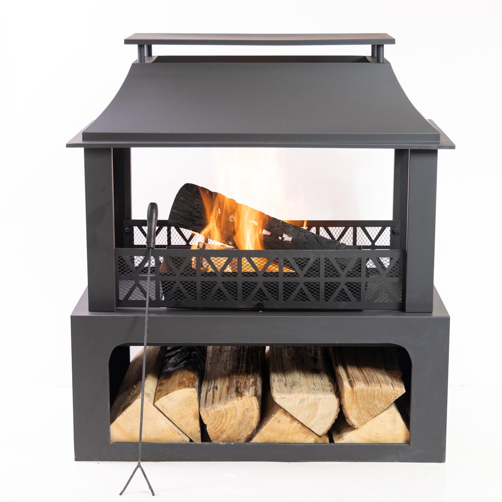 36" Rectangular Outdoor Wood Fireplace with Grill & Storage