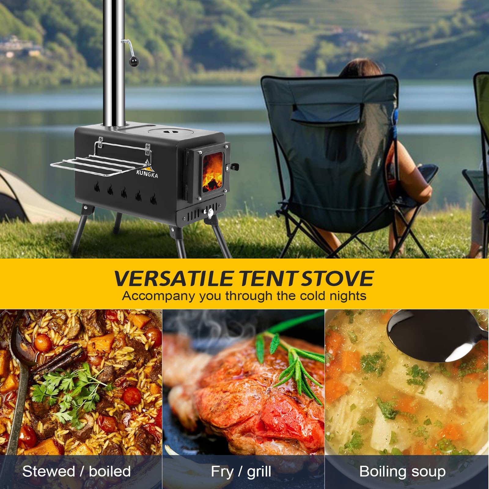 Portable Wood Burning Tent Stove with Chimney