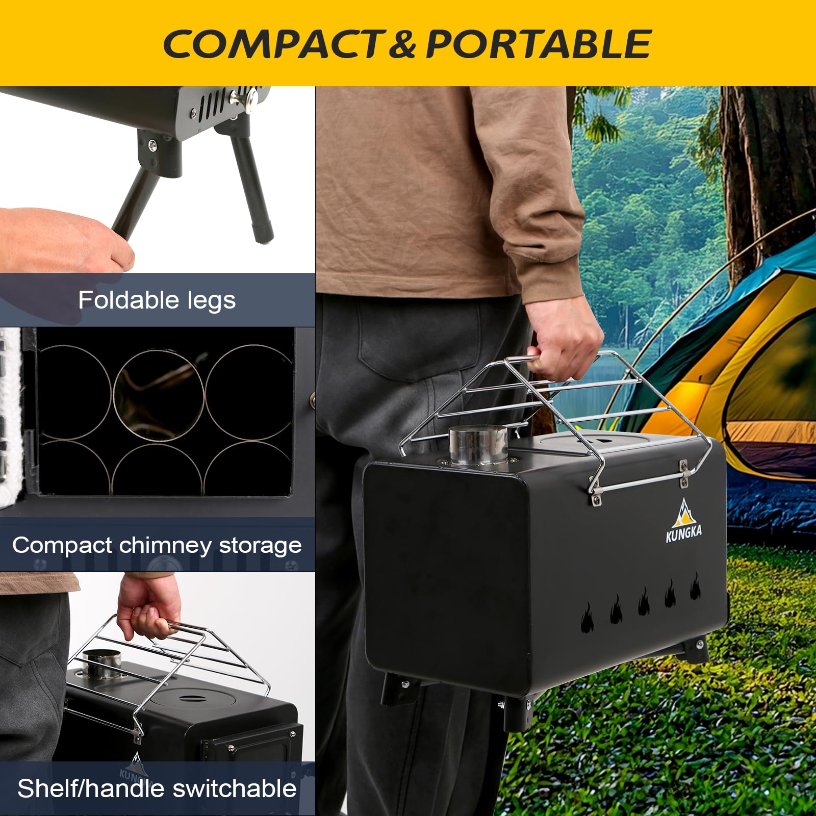 Portable Wood Burning Tent Stove with Chimney