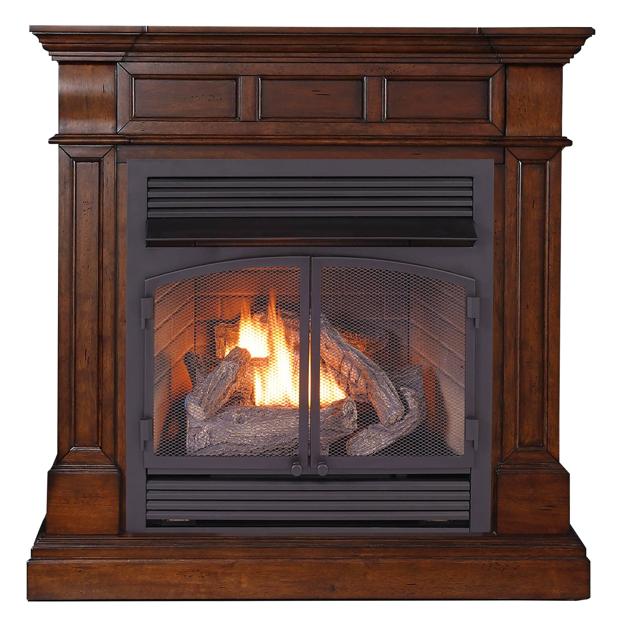 Dual Fuel Ventless Gas Fireplace with Mantel – 32,000 BTU
