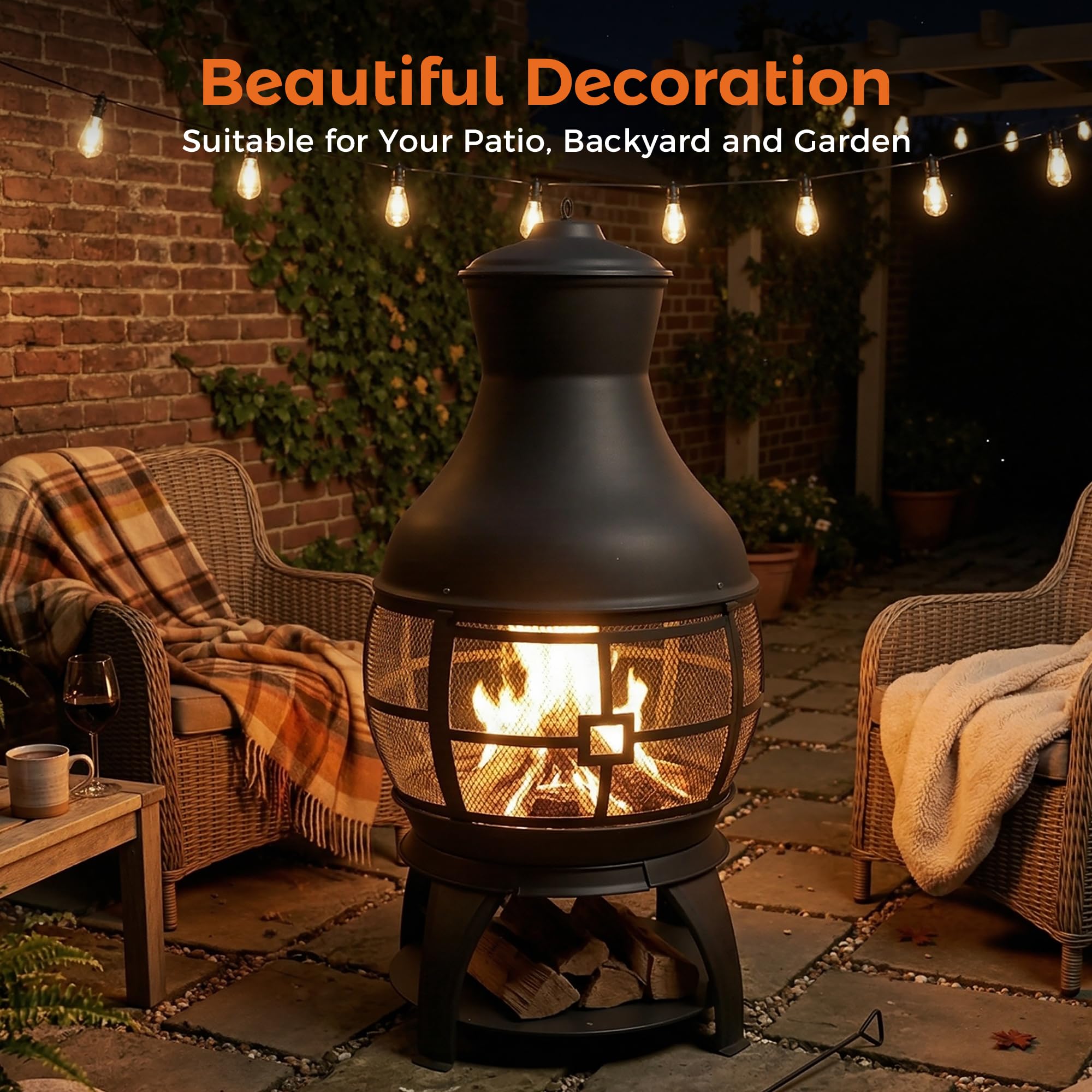 Outdoor Wood Burning Chiminea Fireplace