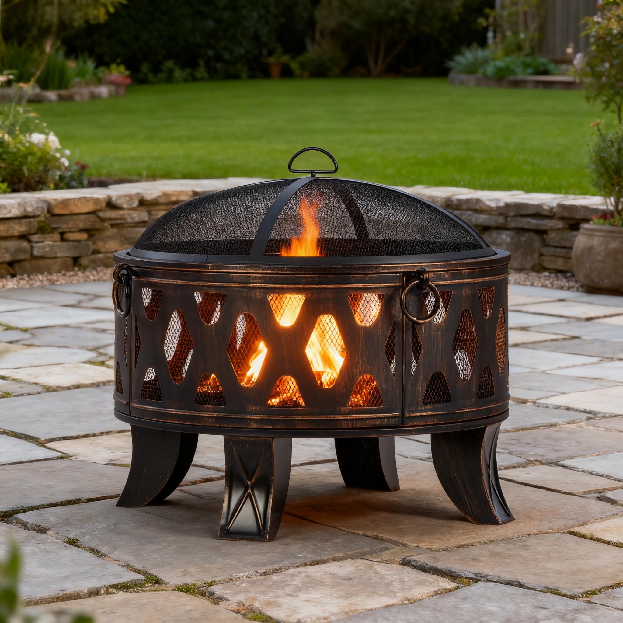 26" Wood Burning Fire Pit with Grill and Spark Screen