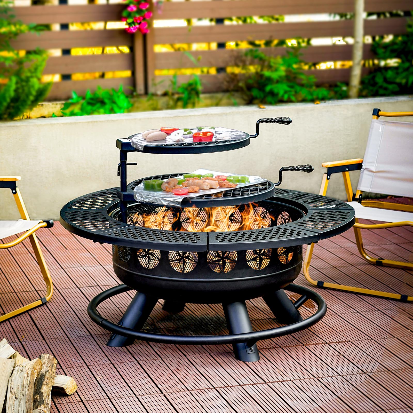 3-in-1 Wood Burning Fire Pit with Grill