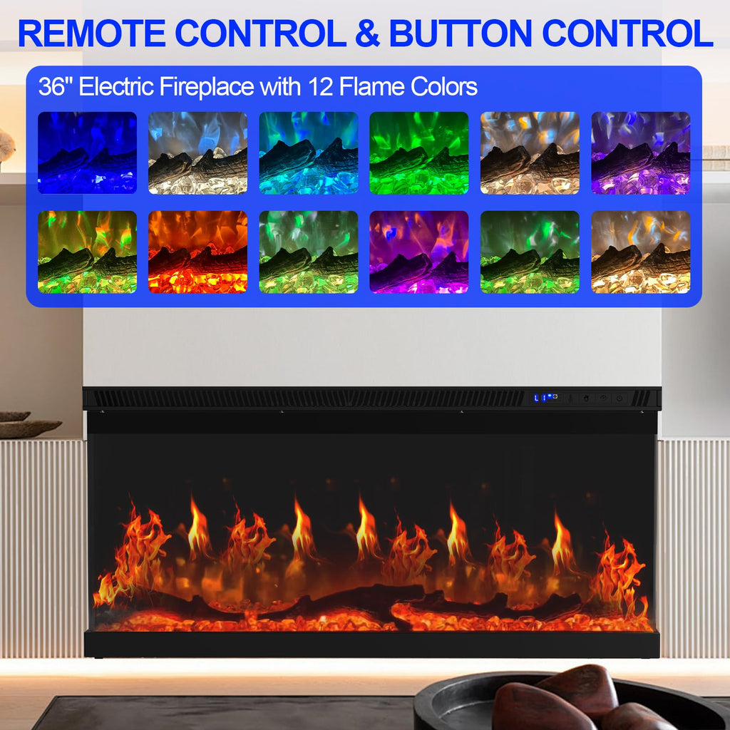 36" 3-Sided Electric Fireplace Insert – 750W/1500W