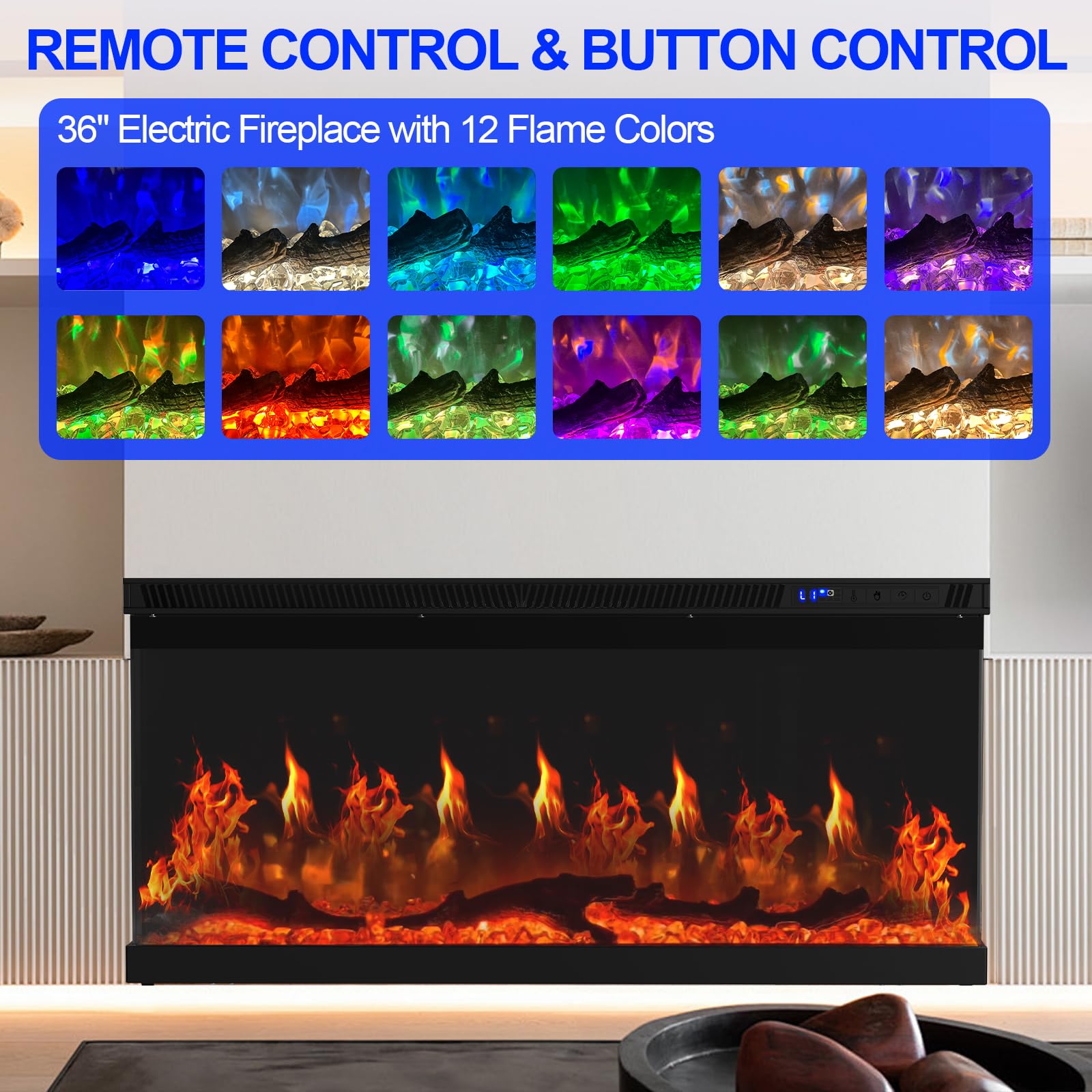 36" 3-Sided Electric Fireplace Insert – 750W/1500W