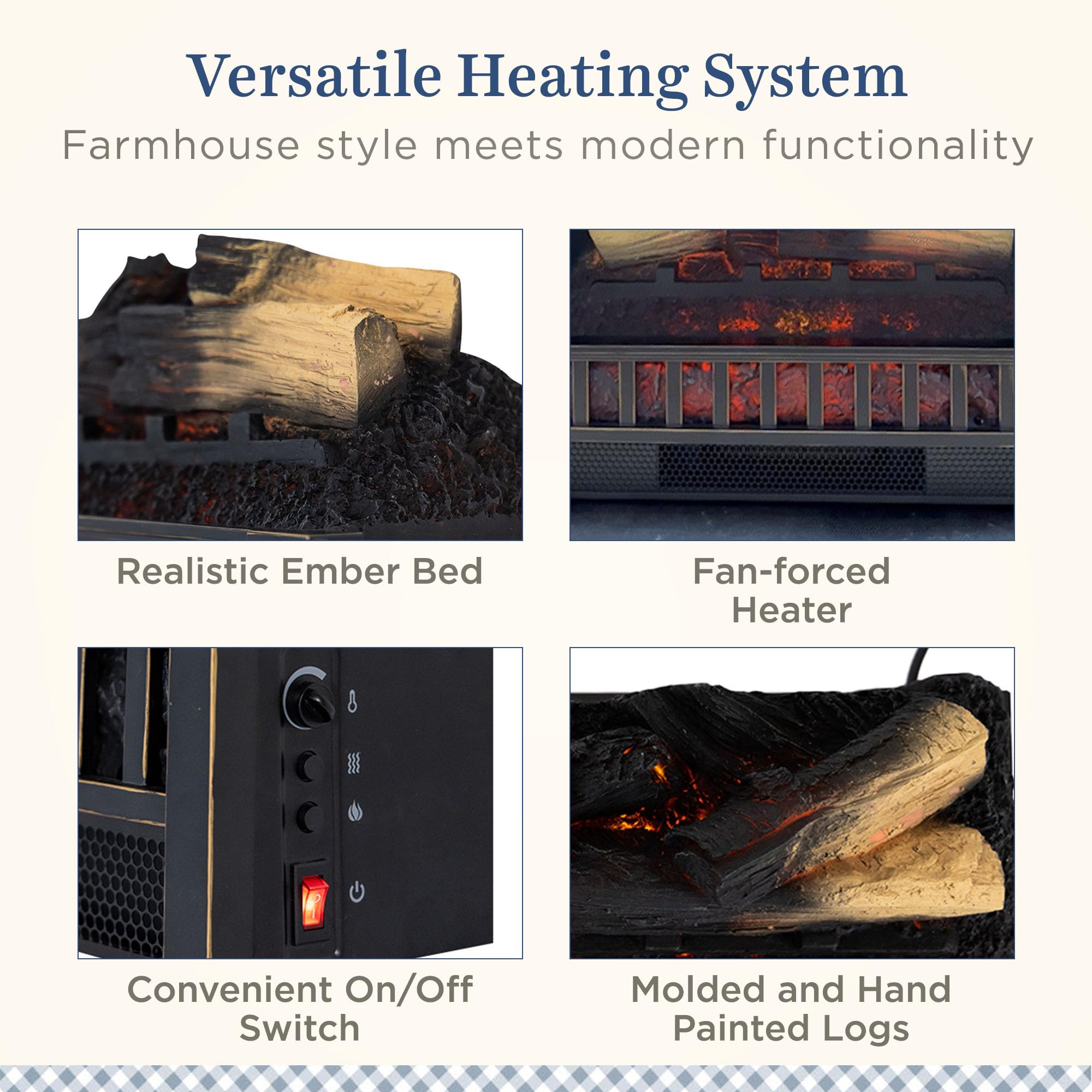 Electric Fireplace Log Insert with Infrared Heater – Heats 1000 Sq. Ft.