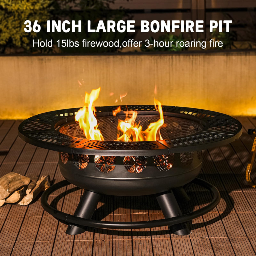 3-in-1 Wood Burning Fire Pit with Grill
