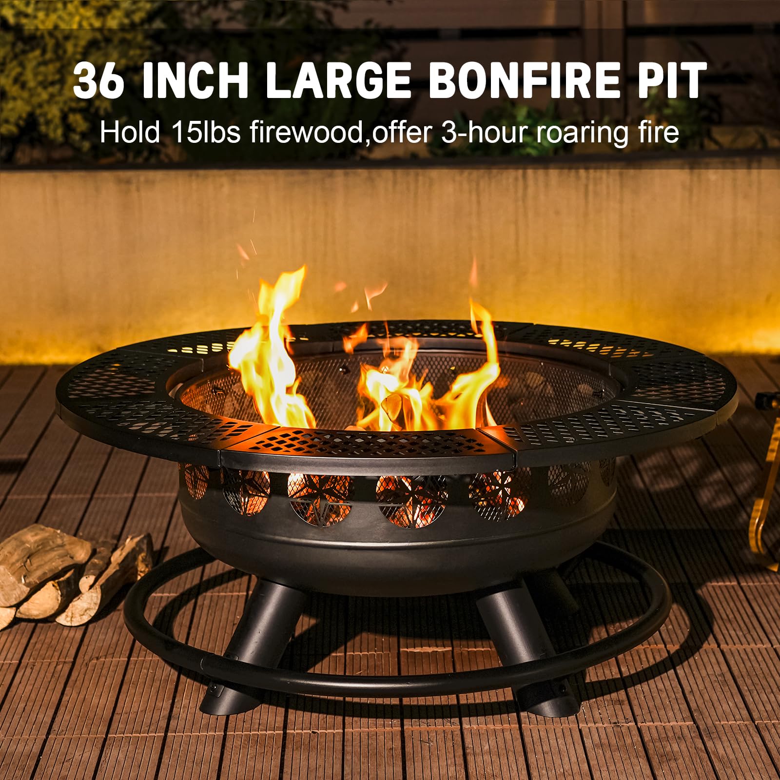 3-in-1 Wood Burning Fire Pit with Grill