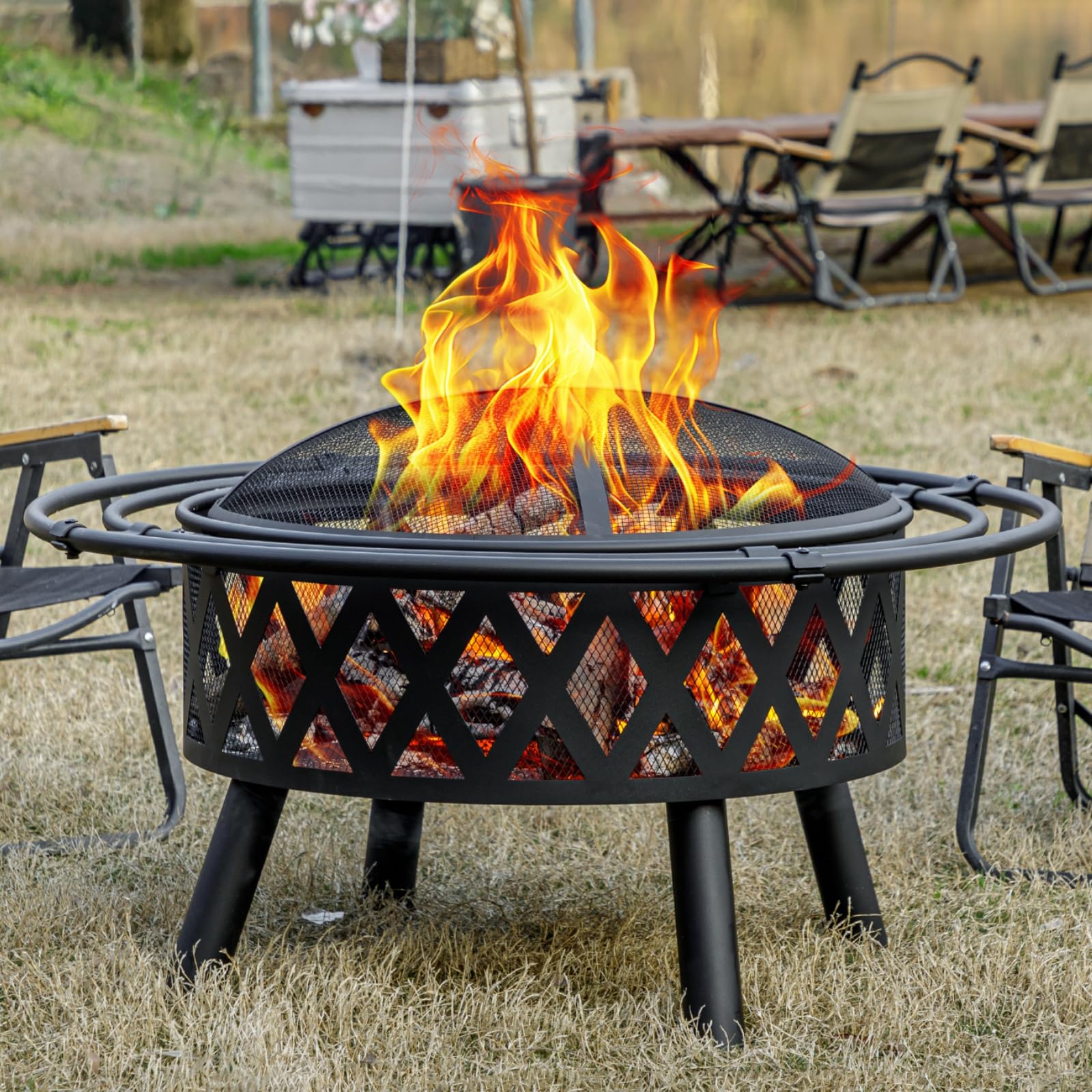 Wood Burning Outdoor Fire Pit with Spark Screen