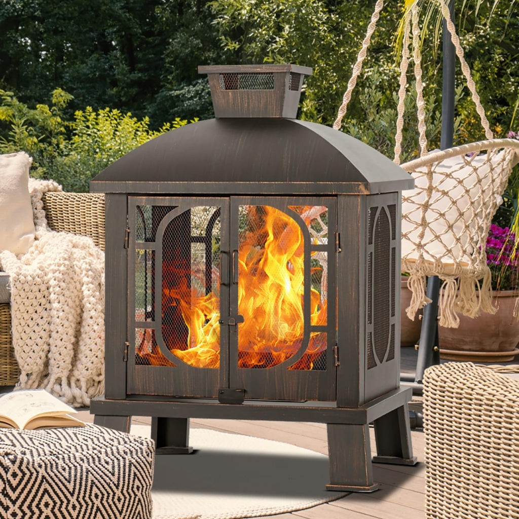 Metal Outdoor Wood Burning Chiminea Fireplace