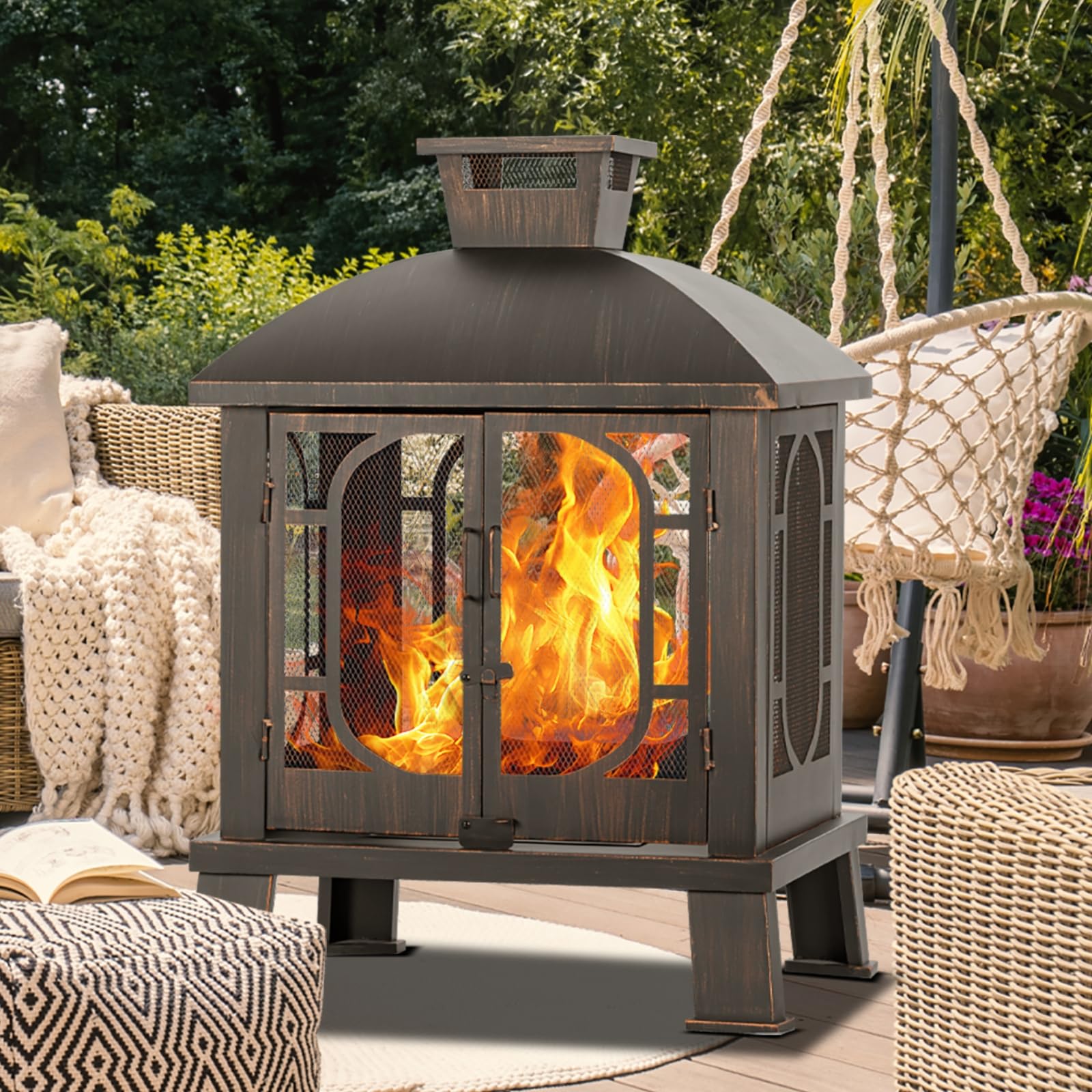 Metal Outdoor Wood Burning Chiminea Fireplace