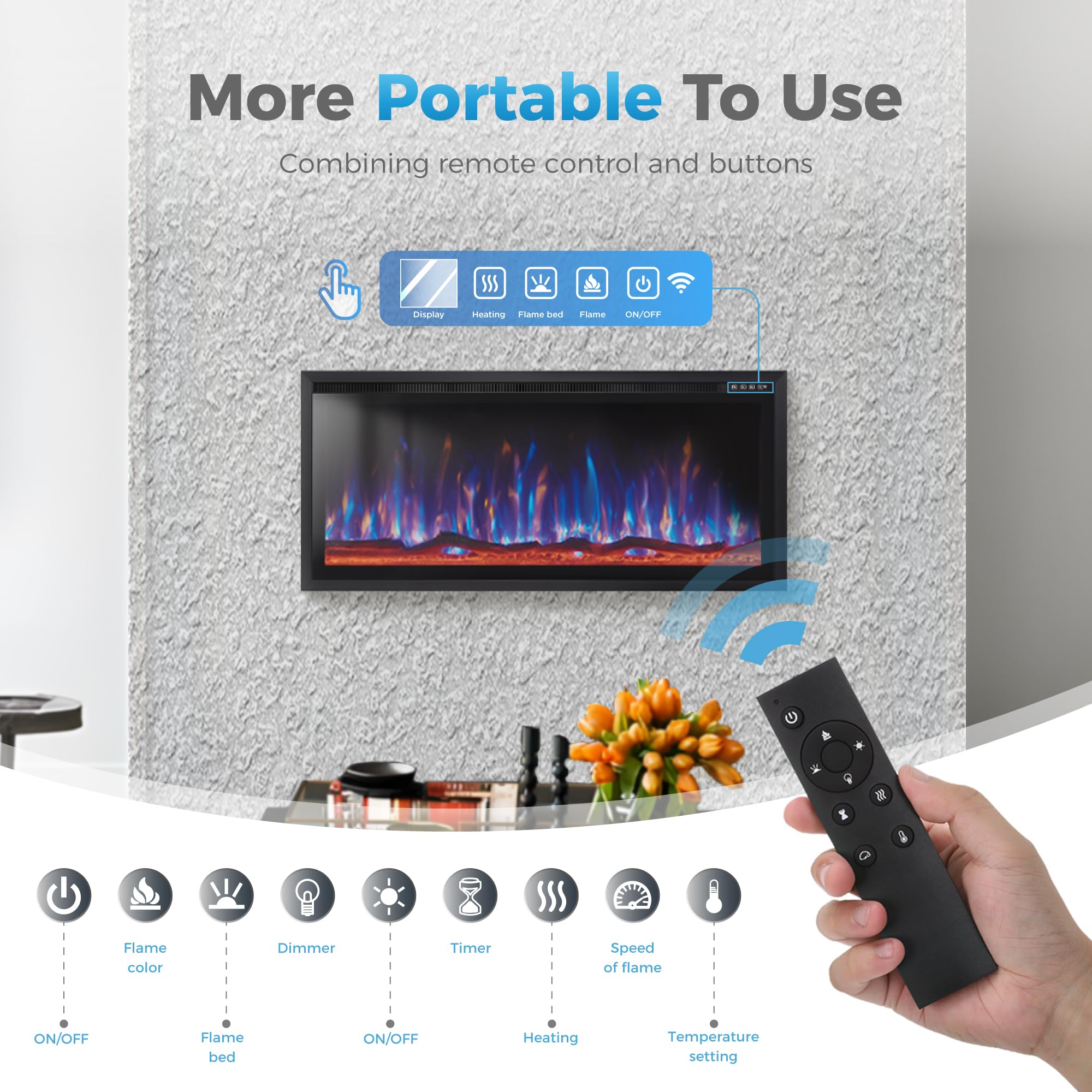 Electric Fireplace Heater with Remote Control