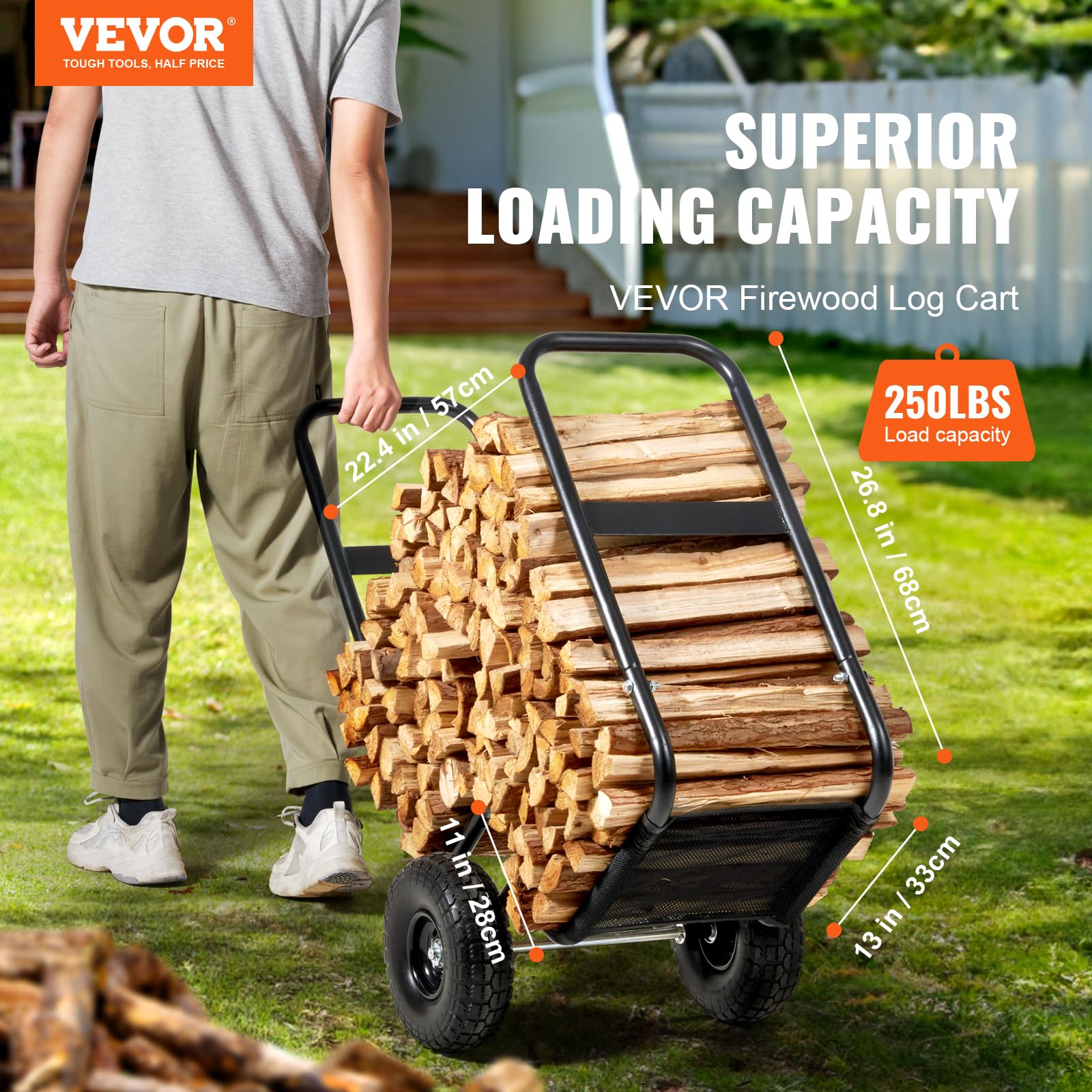 Heavy Duty Firewood Log Cart – 250 lbs Capacity