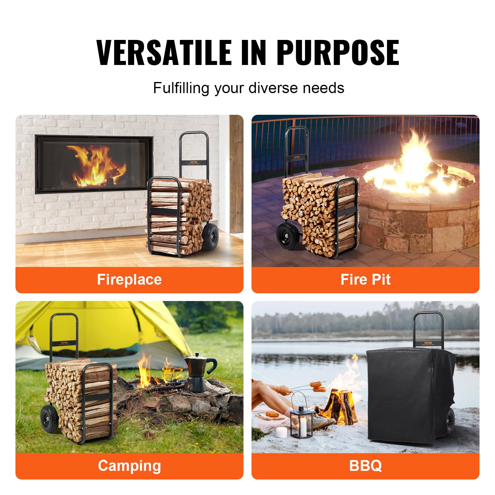 Heavy Duty Firewood Log Cart – 250 lbs Capacity