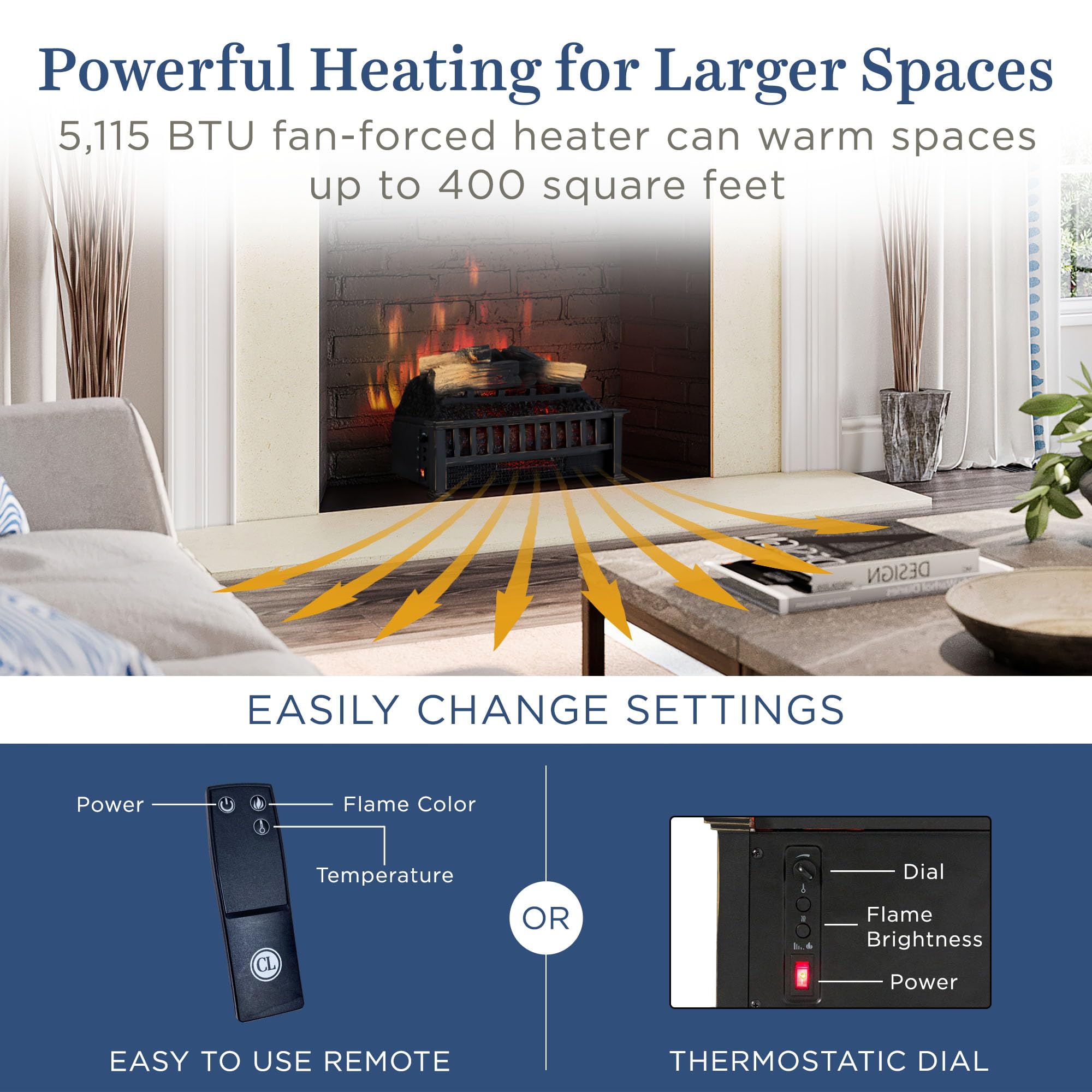Electric Fireplace Log Insert with Infrared Heater – Heats 1000 Sq. Ft.