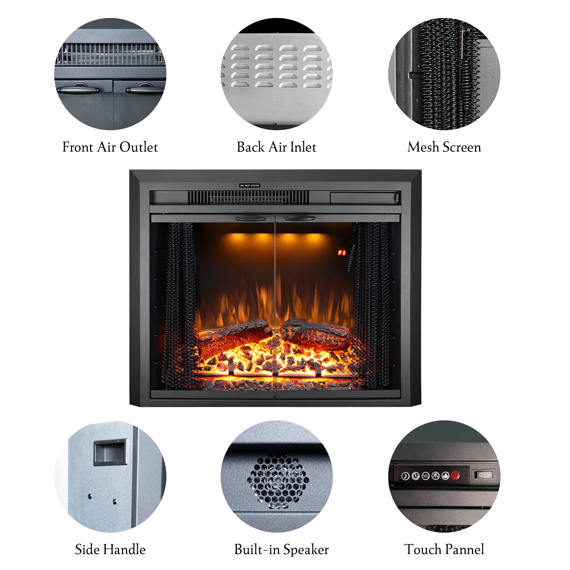 Electric Fireplace Insert with Glass Door – 750W/1500W