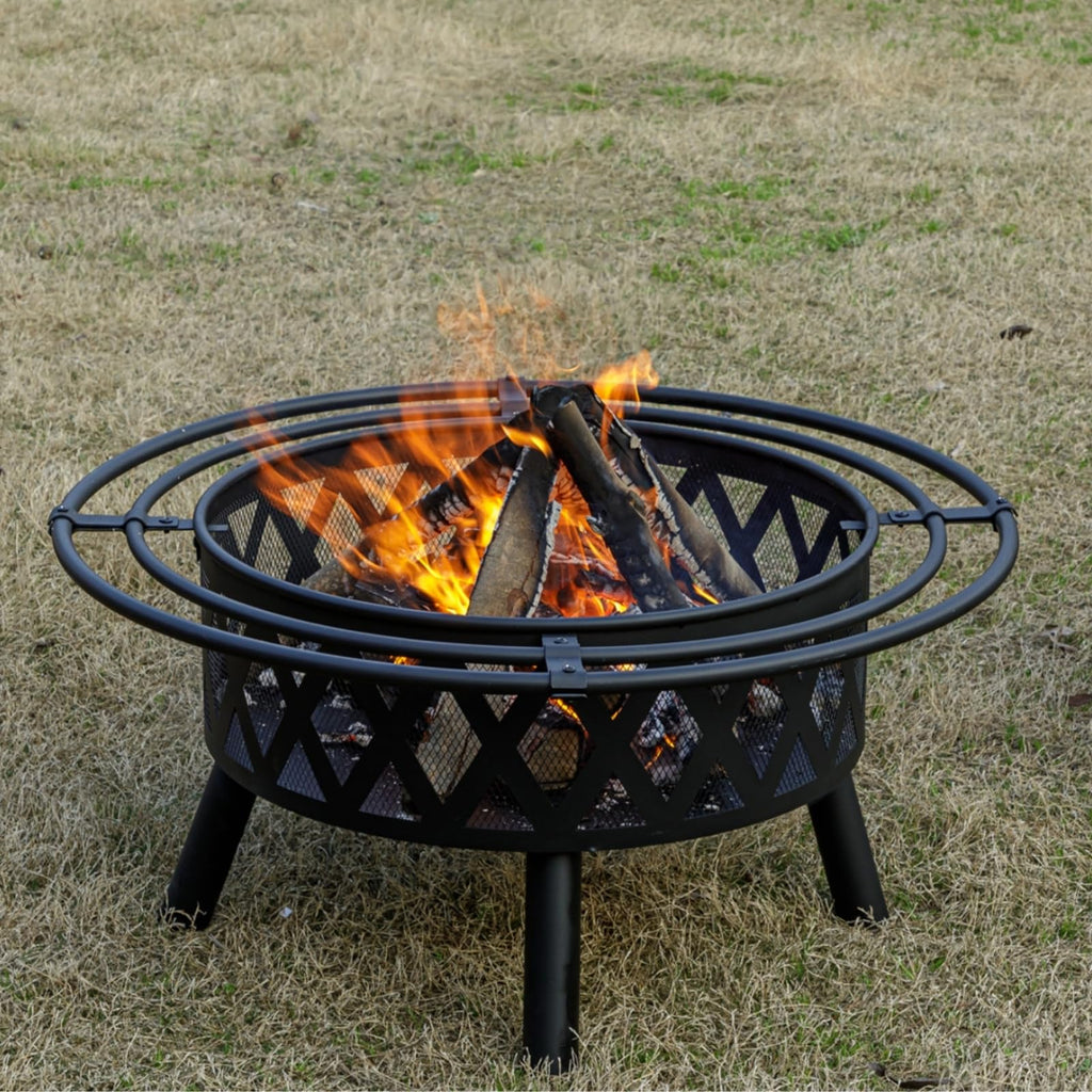 Wood Burning Outdoor Fire Pit with Spark Screen
