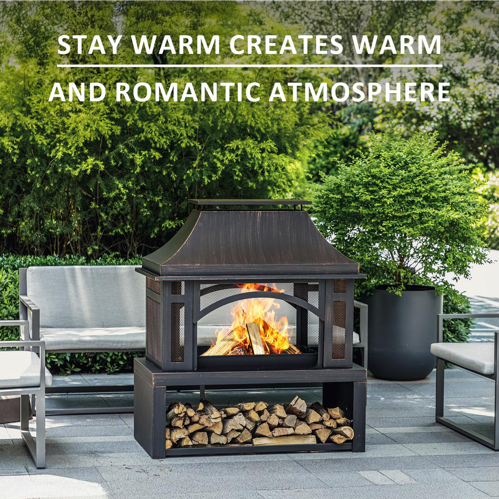 39" Wood Burning Outdoor Fireplace with Storage