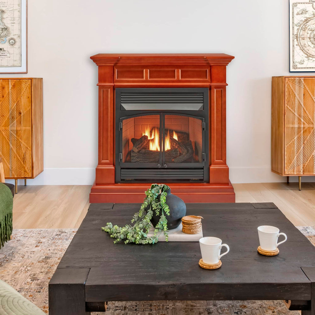 Dual Fuel Ventless Gas Fireplace with Mantel – 32,000 BTU