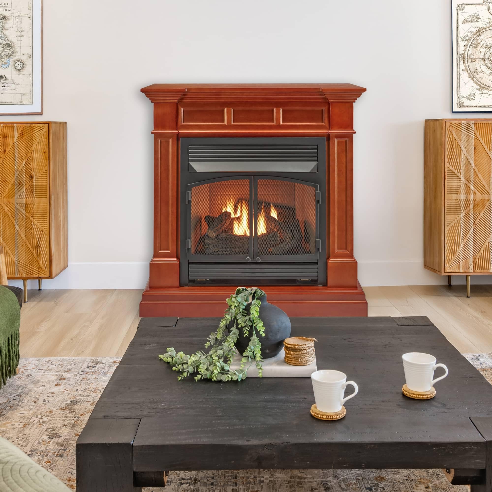 Dual Fuel Ventless Gas Fireplace with Mantel – 32,000 BTU